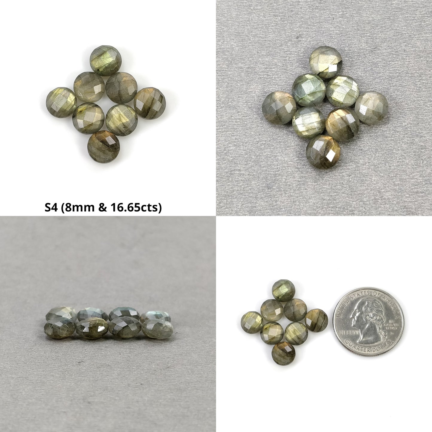 Labradorite Gemstone Checker Cut : Natural Untreated Rainbow Flashing Labradorite Round Shape Set For Jewelry