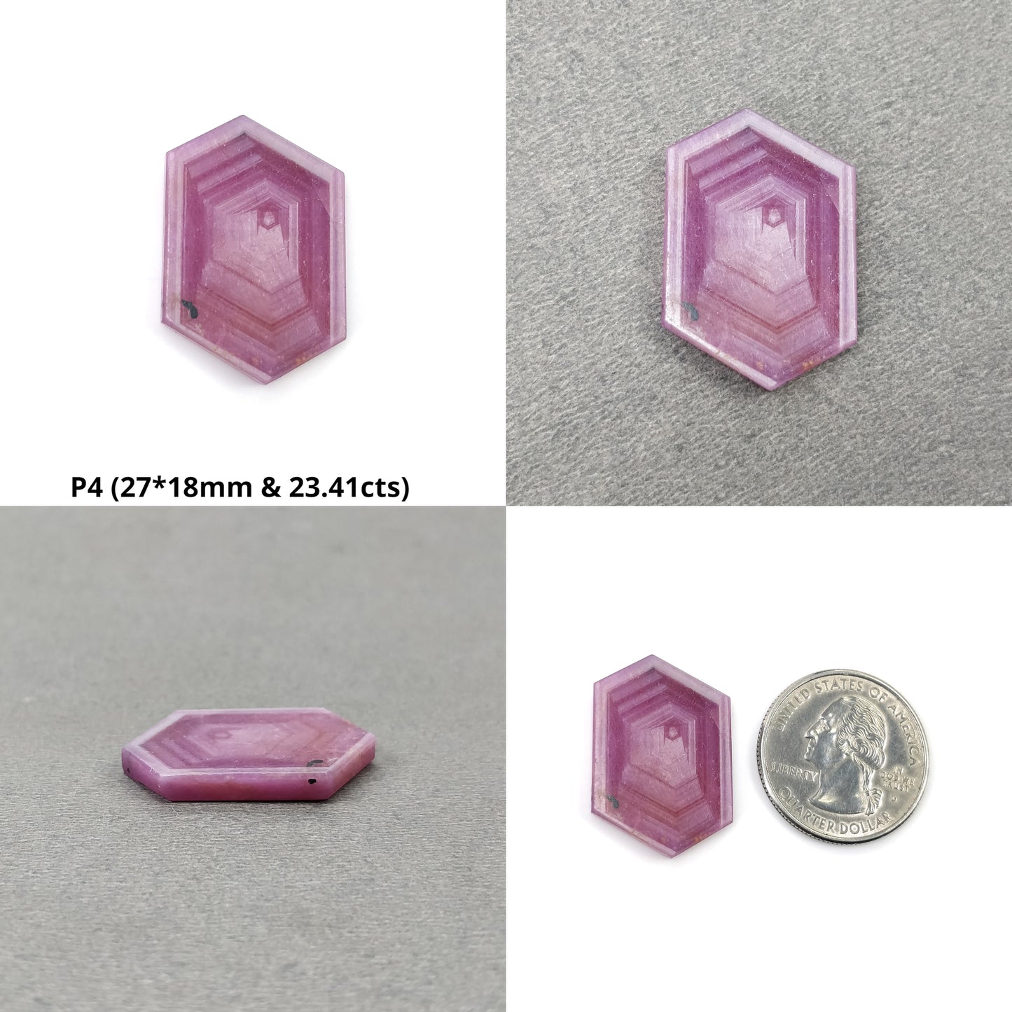 Sapphire Gemstone Flat Slices : Natural Untreated Rosemary Pink Sapphire Hexagon Shape