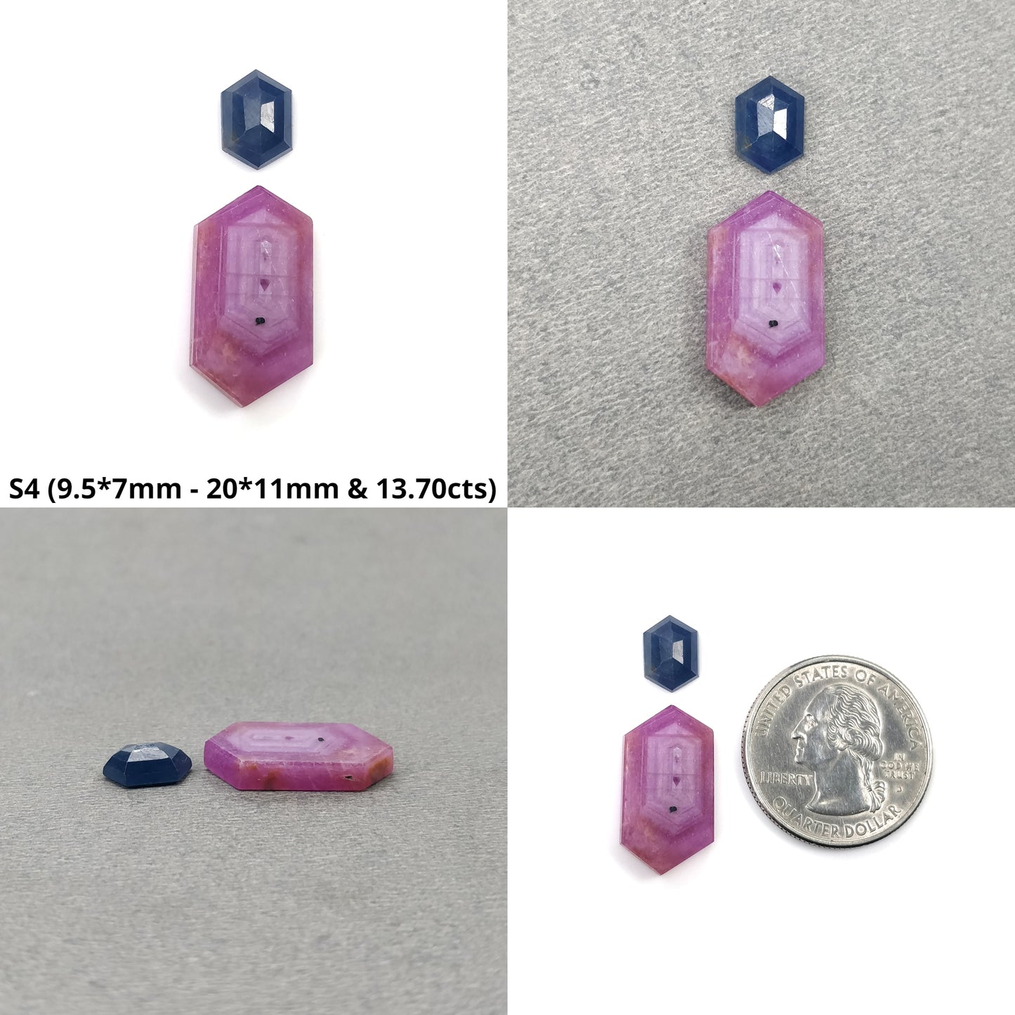 Sapphire Gemstone Flat Slices : Natural Untreated Rosemary Pink And Blue Sapphire Hexagon Shape Sets