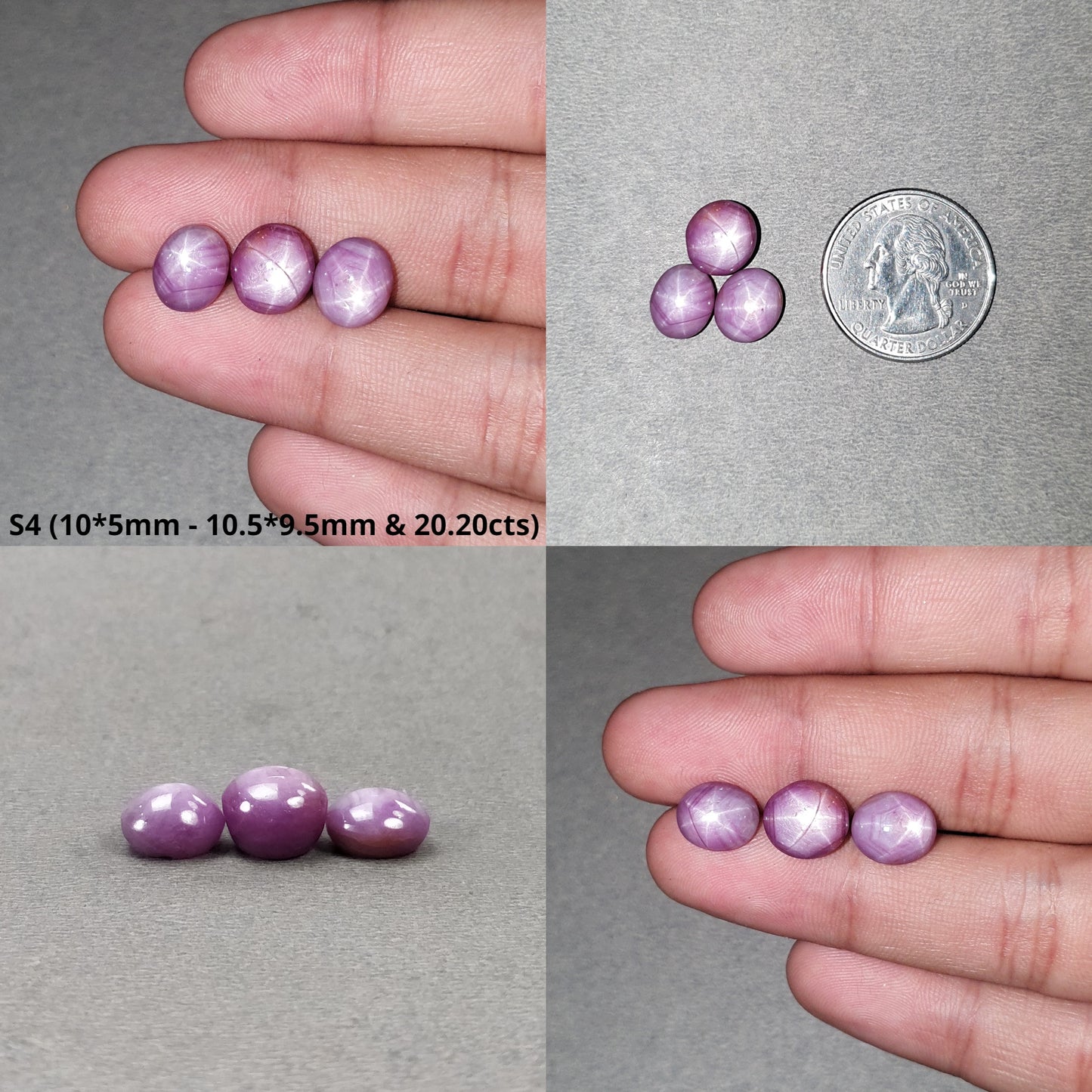 Star Sapphire Gemstone Cabochon : Natural Untreated African Pink Sapphire 6Ray Star Oval Shape 3pcs Sets