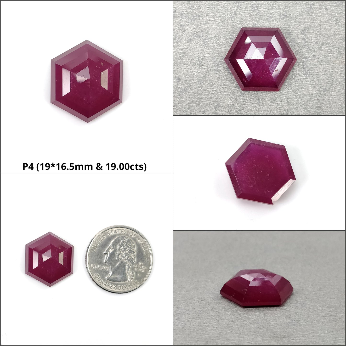 RUBY Gemstone Step Cut : Natural Glass Filled Red Ruby Hexagon Shape
