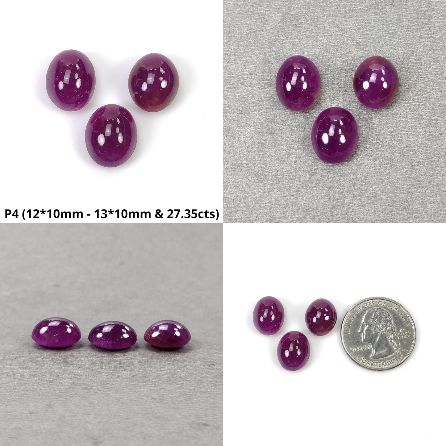 Purple Ruby Gemstone Cabochon : Natural Untreated Unheated Ruby Oval Shape 3pcs