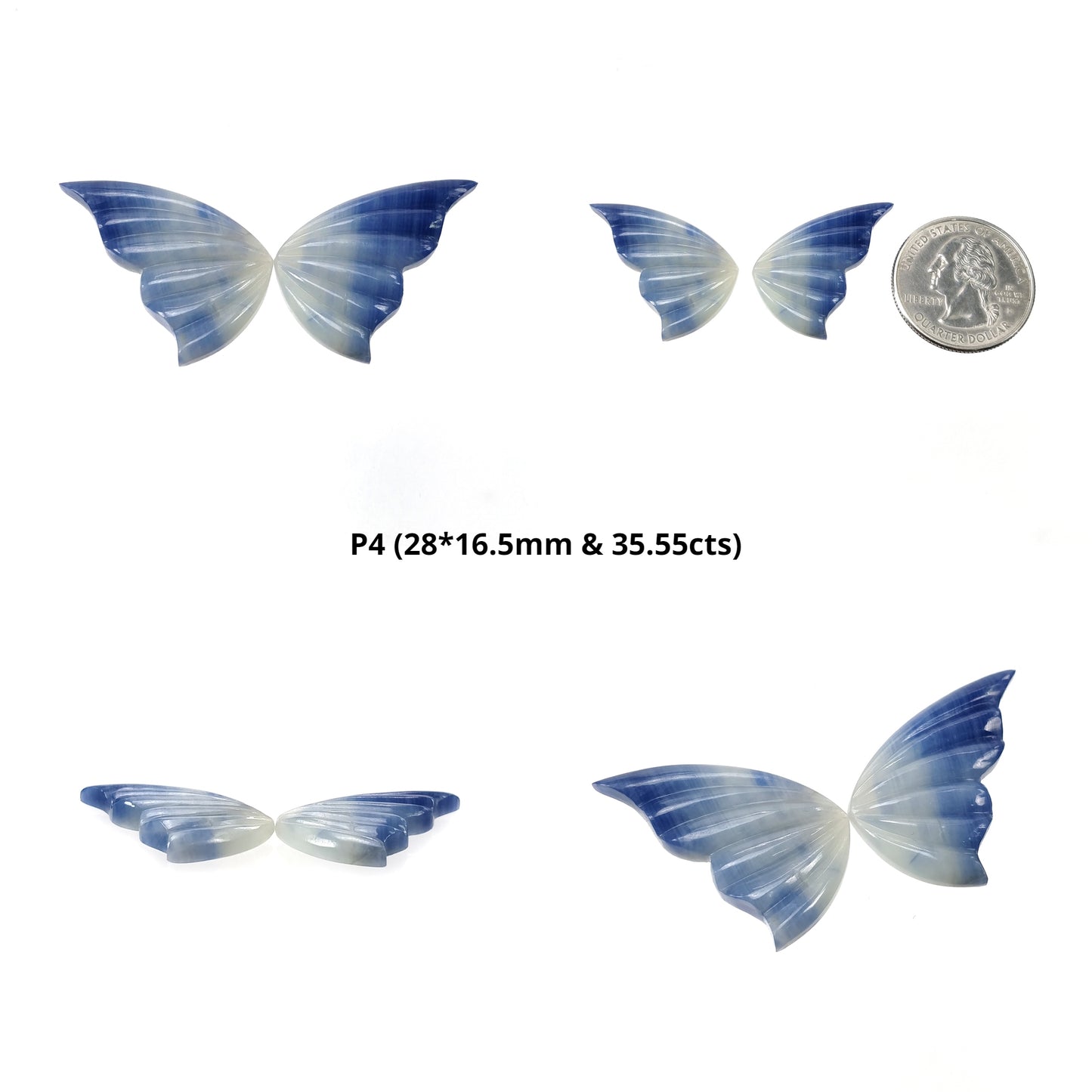 Sapphire Gemstone Carving : Natural Untreated Blue Sapphire Hand Carved Butterfly Pairs