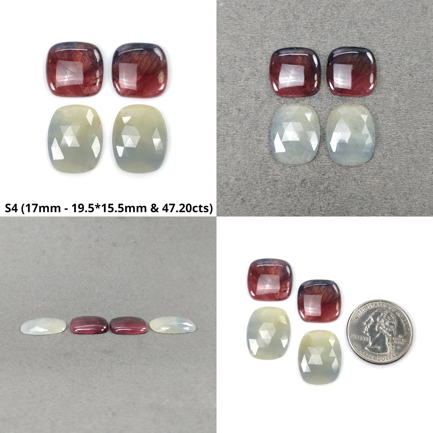 Sapphire Gemstone Rose Cut : Natural Untreated Unheated Multi Sapphire Bi-Color Pear Oval Cushion Shape 4pcs Sets