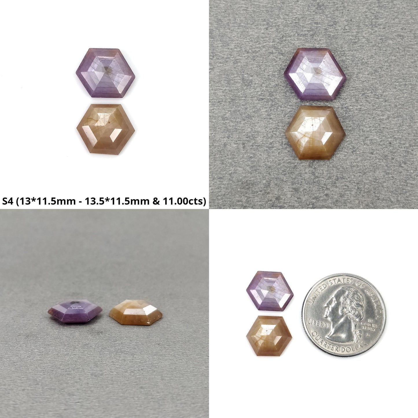 Sapphire Gemstone Normal & Step Cut : Natural Untreated Unheated Raspberry Pink And Orange Sapphire Hexagon Shape 2pcs Set