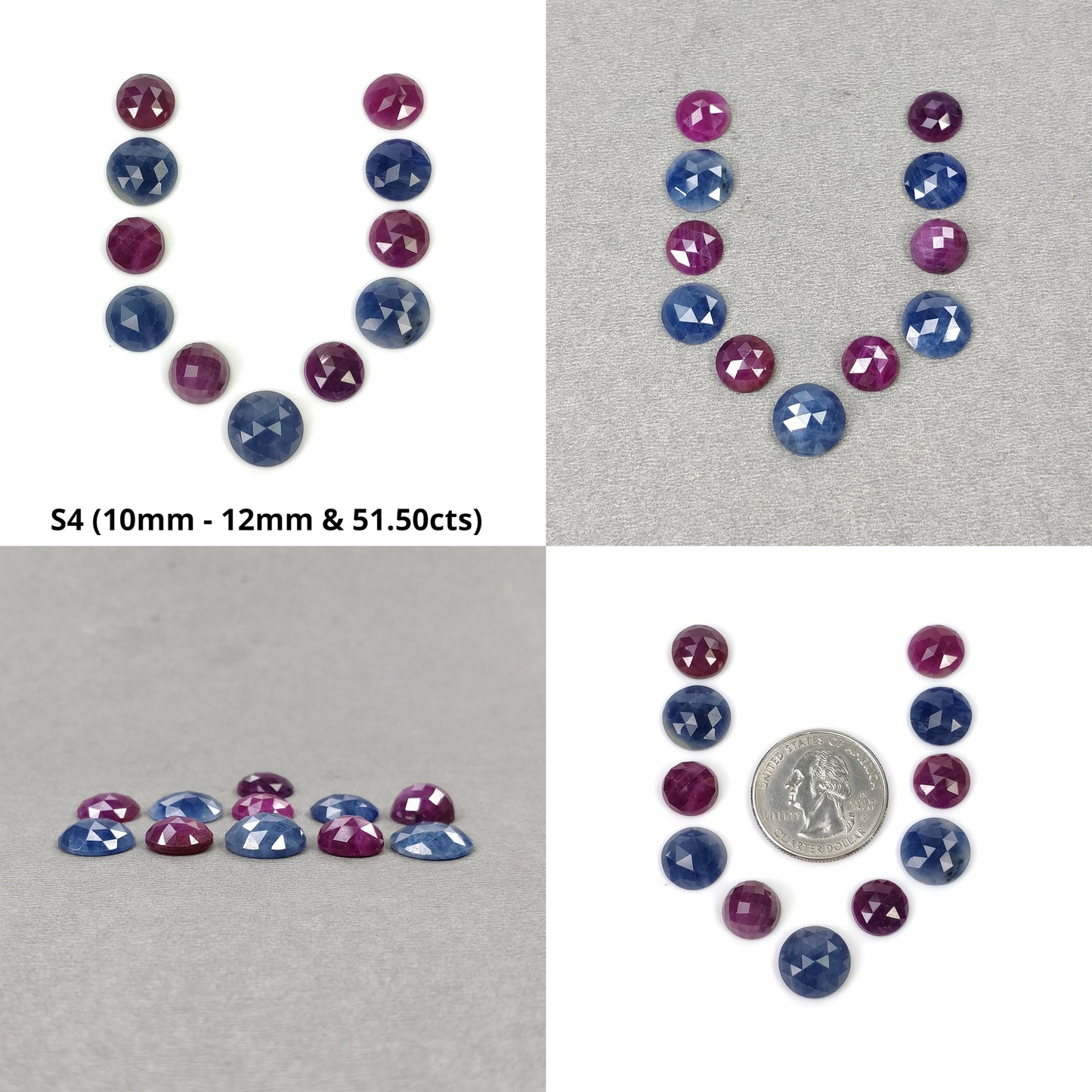 Ruby & Sapphire Gemstone Rose And Checker Cut : Natural Untreated Unheated Blue Sapphire Round Shape Sets
