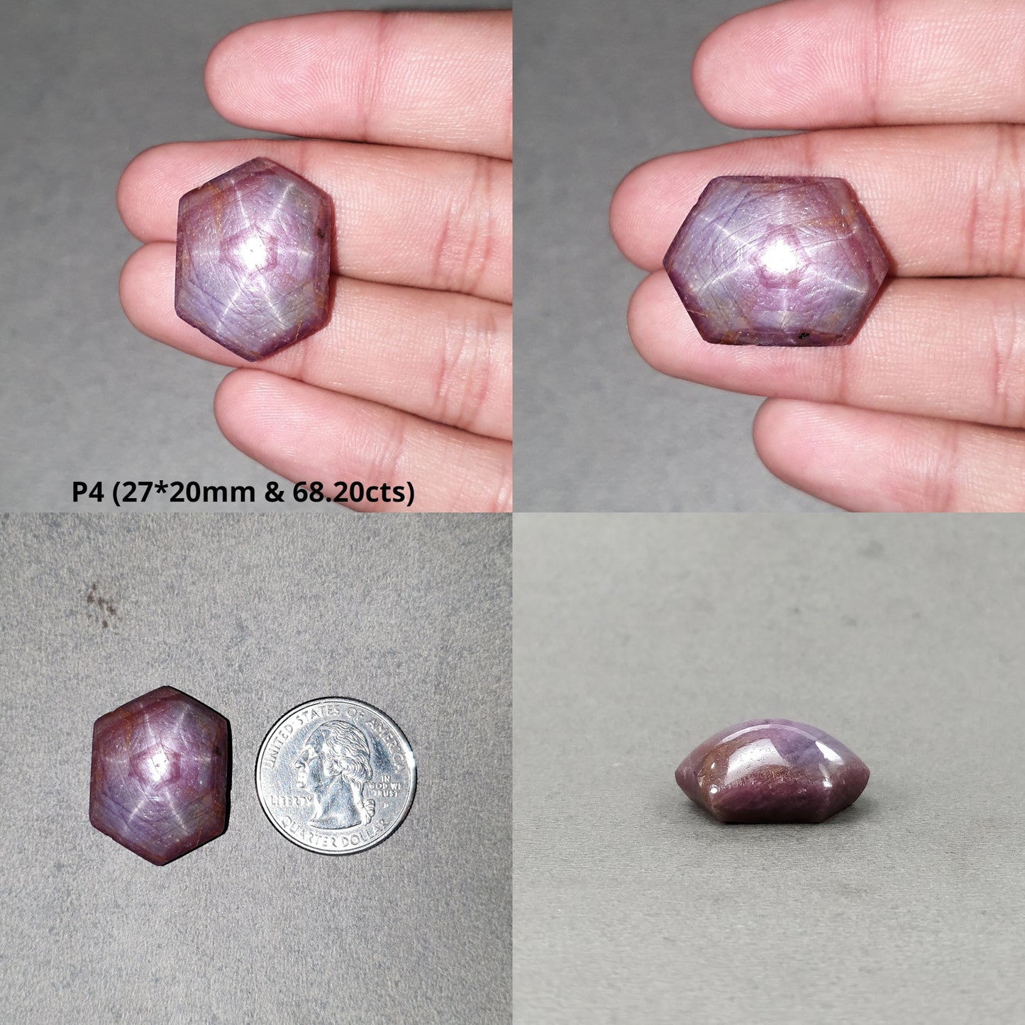 Star Sapphire Gemstone Cabochon : Natural Untreated African Pink Sapphire 6Ray Star Hexagon Shape