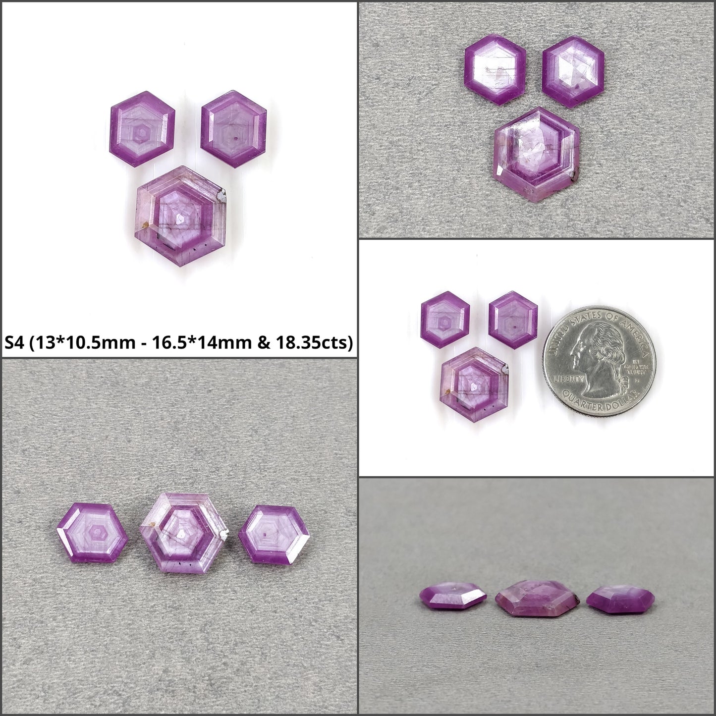 Sapphire Gemstone Normal Cut : Natural Untreated Unheated Raspberry Pink Sheen Sapphire Hexagon Shape 2pcs & 3pcs Sets