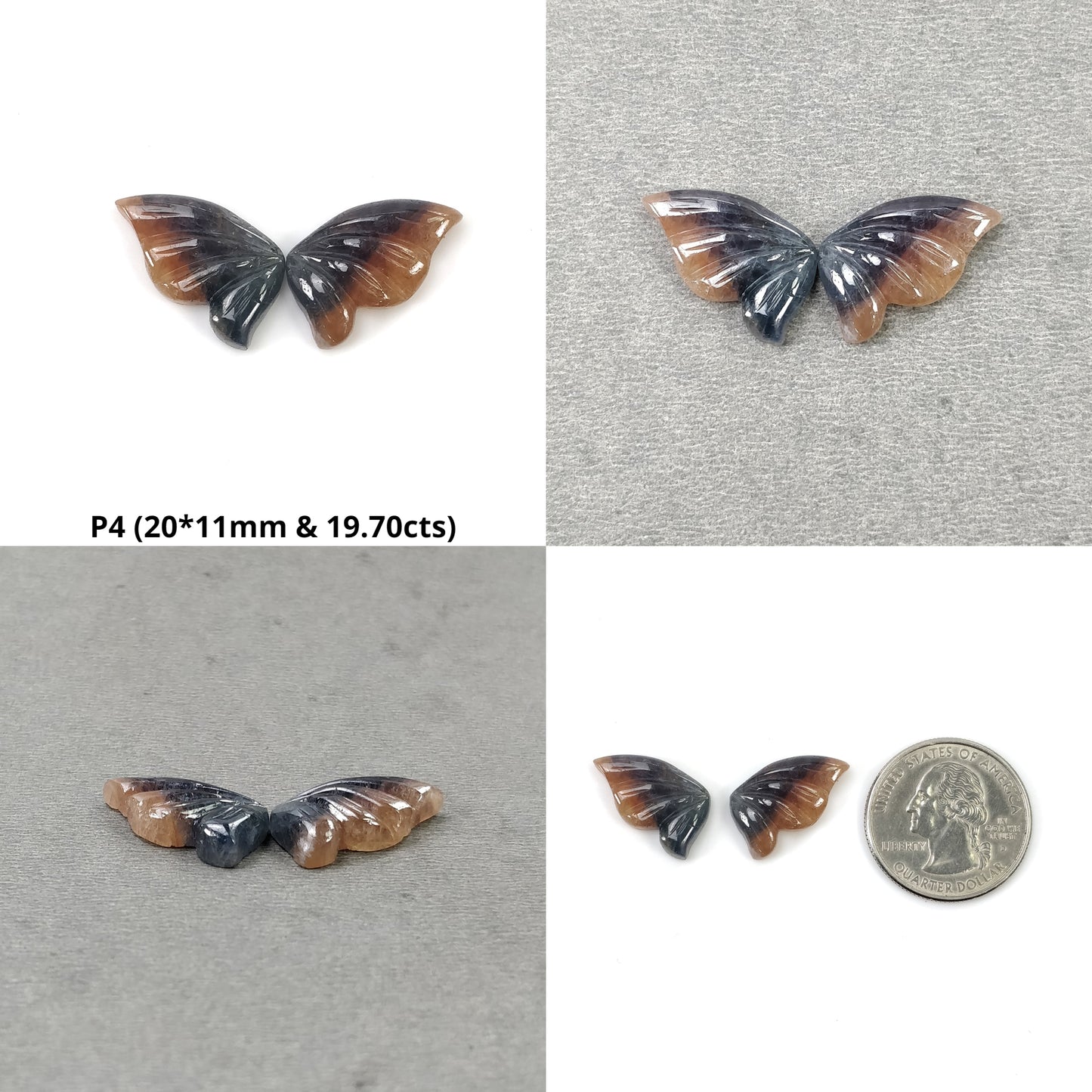 Sapphire Gemstone Carving : Natural Untreated Bi-Color Multi Sapphire Hand Carved Butterfly Pair