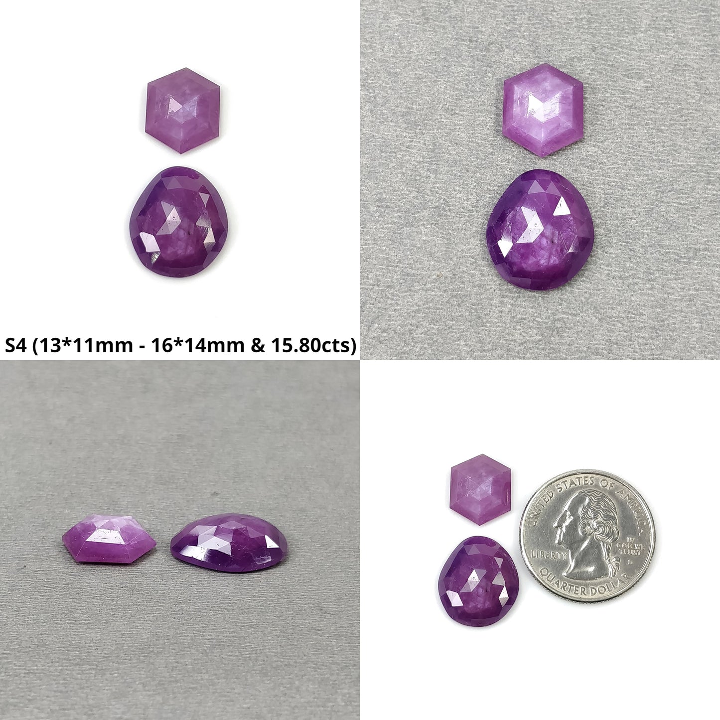 Sapphire Gemstone Rose Cut : Natural Untreated Raspberry Pink Sheen Sapphire Uneven Round Hexagon Shape 2pcs Sets