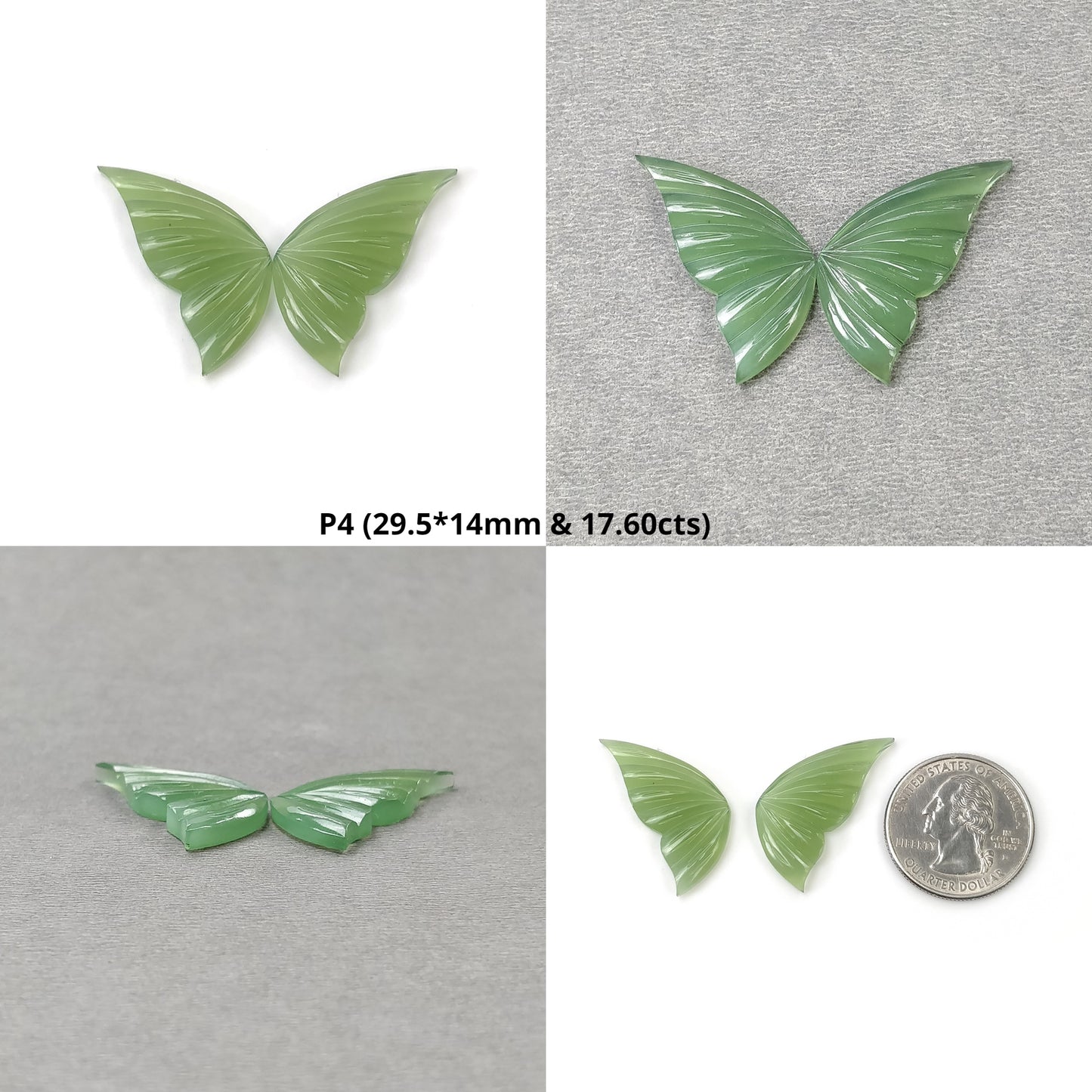 ANTIGORITE SERPENTINE Gemstone Carving : Natural Untreated Green Serpentine Hand Carved Butterfly Pair