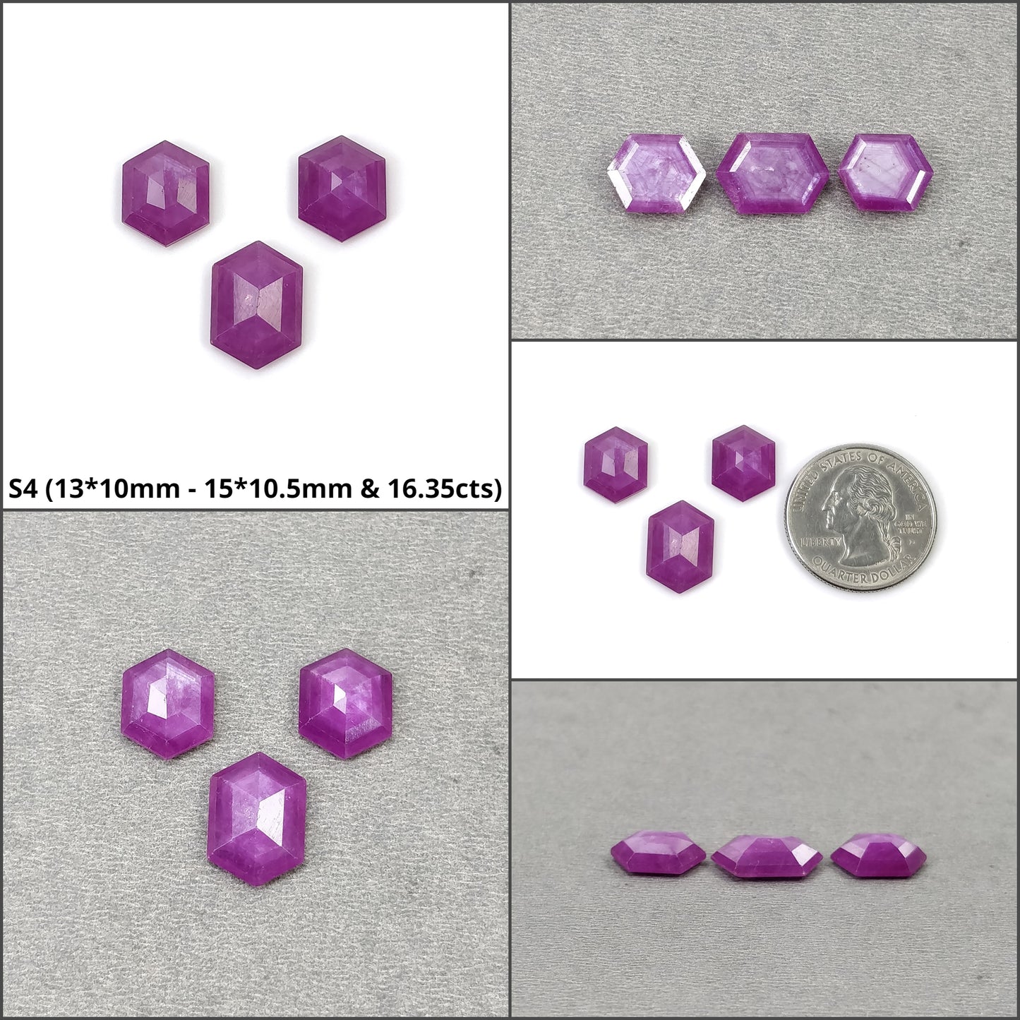 Sapphire Gemstone Step Cut : Natural Untreated Unheated Raspberry Pink Sheen Sapphire Hexagon Shape 3pcs Sets