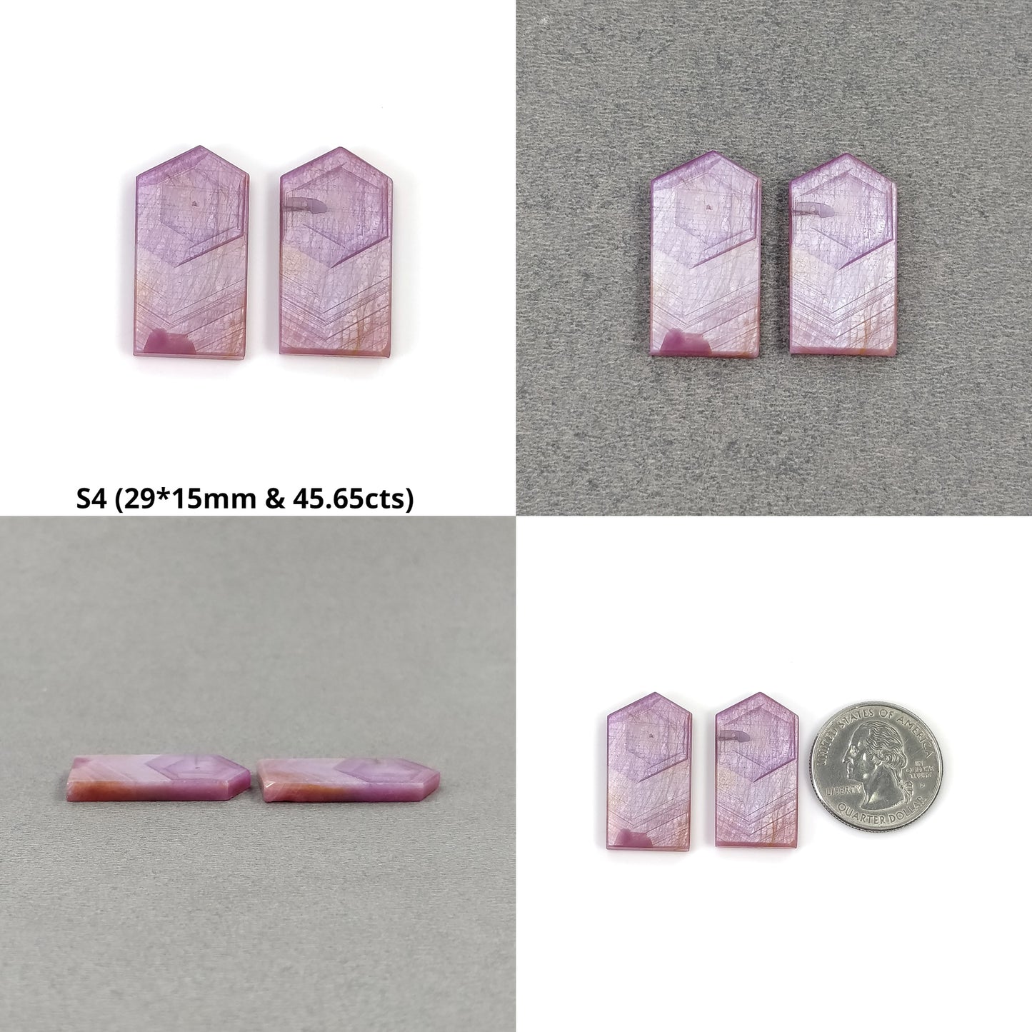 Sapphire Gemstone Flat Slices : Natural Untreated Rosemary Pink Sapphire Uneven Hexagon Shape 2pcs