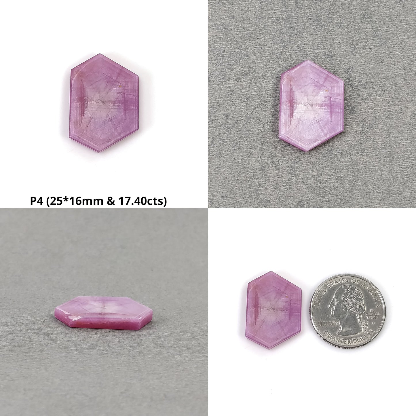 Sapphire Gemstone Flat Slices : Natural Untreated Unheated Rare Dimensional Rosemary Pink Sapphire Trapiche Hexagon Shape