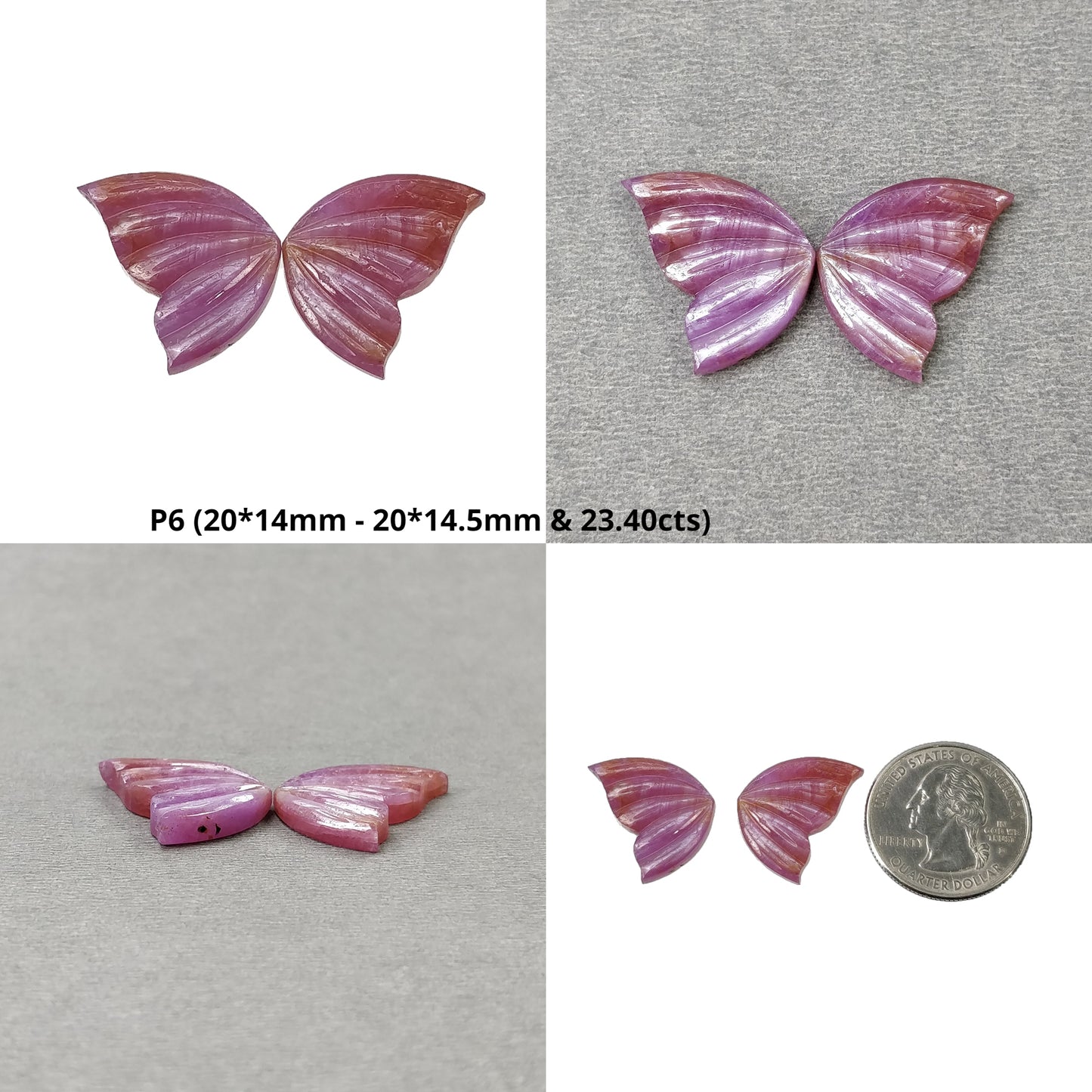 Raspberry Sheen SAPPHIRE Gemstone Carving : Natural Untreated Unheated Pink Sapphire Hand Carved BUTTERFLY Pair