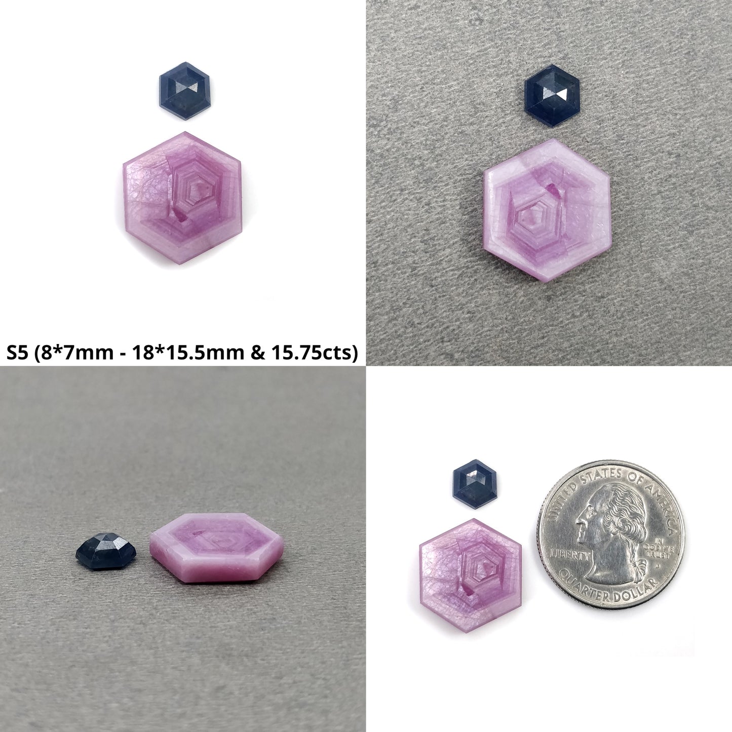 Sapphire Gemstone Flat Slices : Natural Untreated Rosemary Pink And Blue Sapphire Hexagon Shape Sets