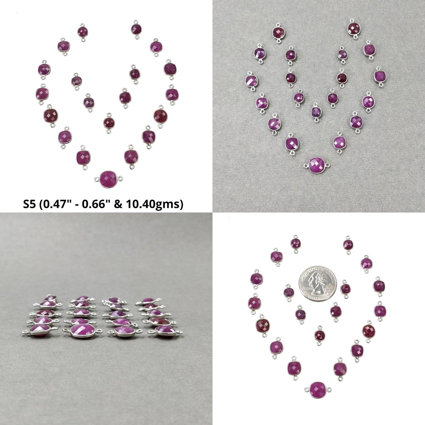 RUBY And MULTI SAPPHIRE Gemstone Connector : 925 Sterling Silver Natural Untreated Ruby Connector Cushion Briolette Checker Cut For Jewelry