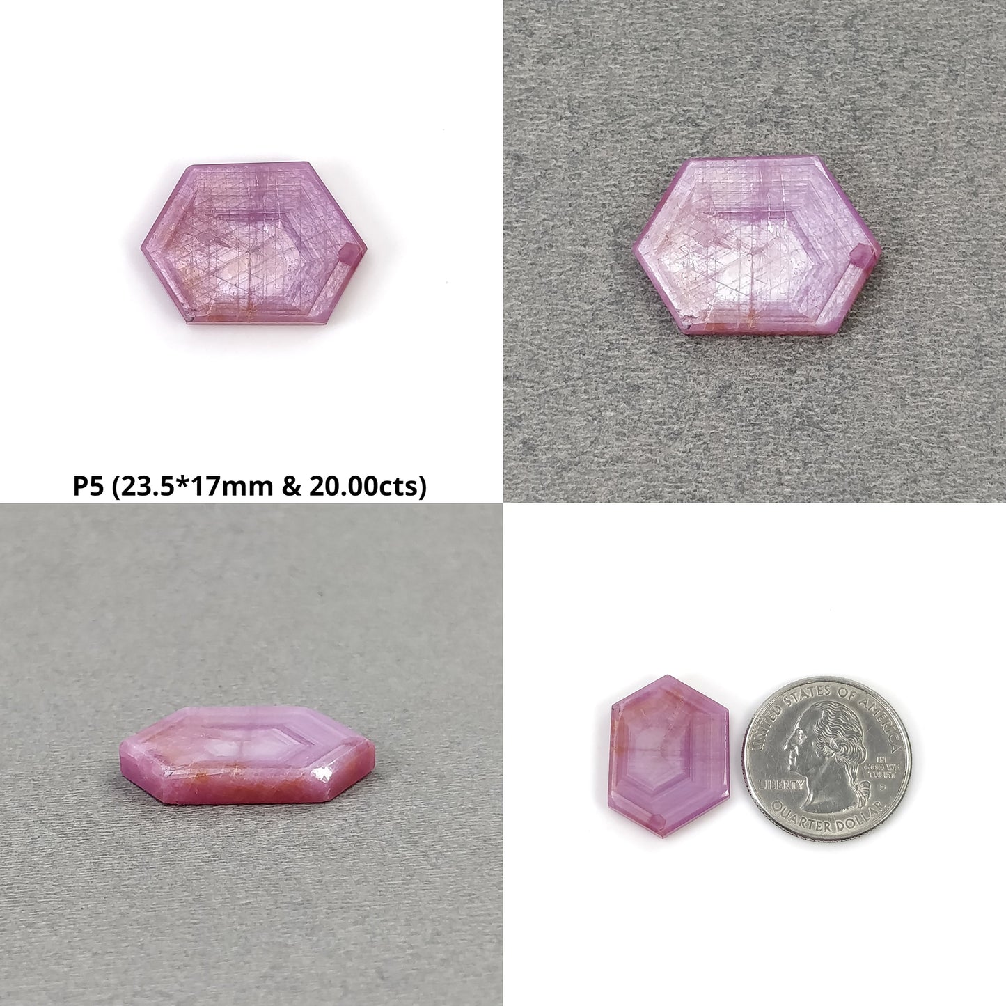 Sapphire Gemstone Flat Slices : Natural Untreated Unheated Rare Dimensional Rosemary Pink Sapphire Trapiche Hexagon Shape