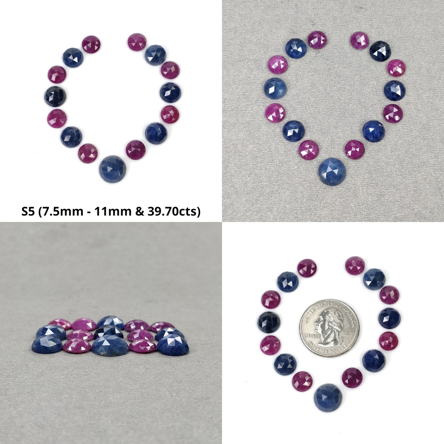Ruby & Sapphire Gemstone Rose And Checker Cut : Natural Untreated Unheated Blue Sapphire Round Shape Sets