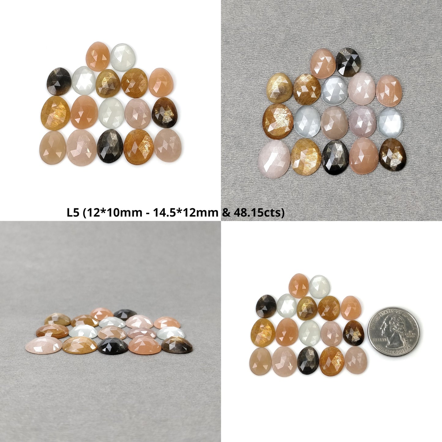 Multi Color MOONSTONE Gemstone Rose Cut : Natural Untreated Unheated Moonstone Uneven Egg Shape 17pcs 18pcs 19pcs