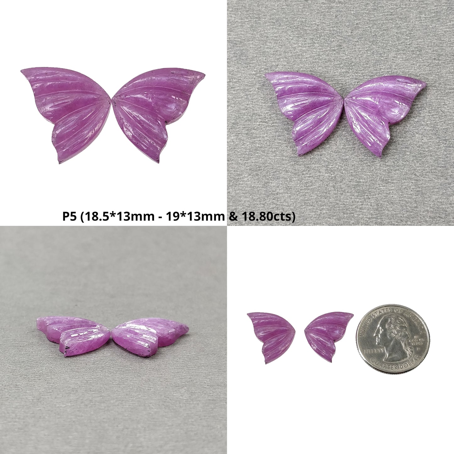 Raspberry Sheen SAPPHIRE Gemstone Carving : Natural Untreated Unheated Pink Sapphire Hand Carved BUTTERFLY Pair