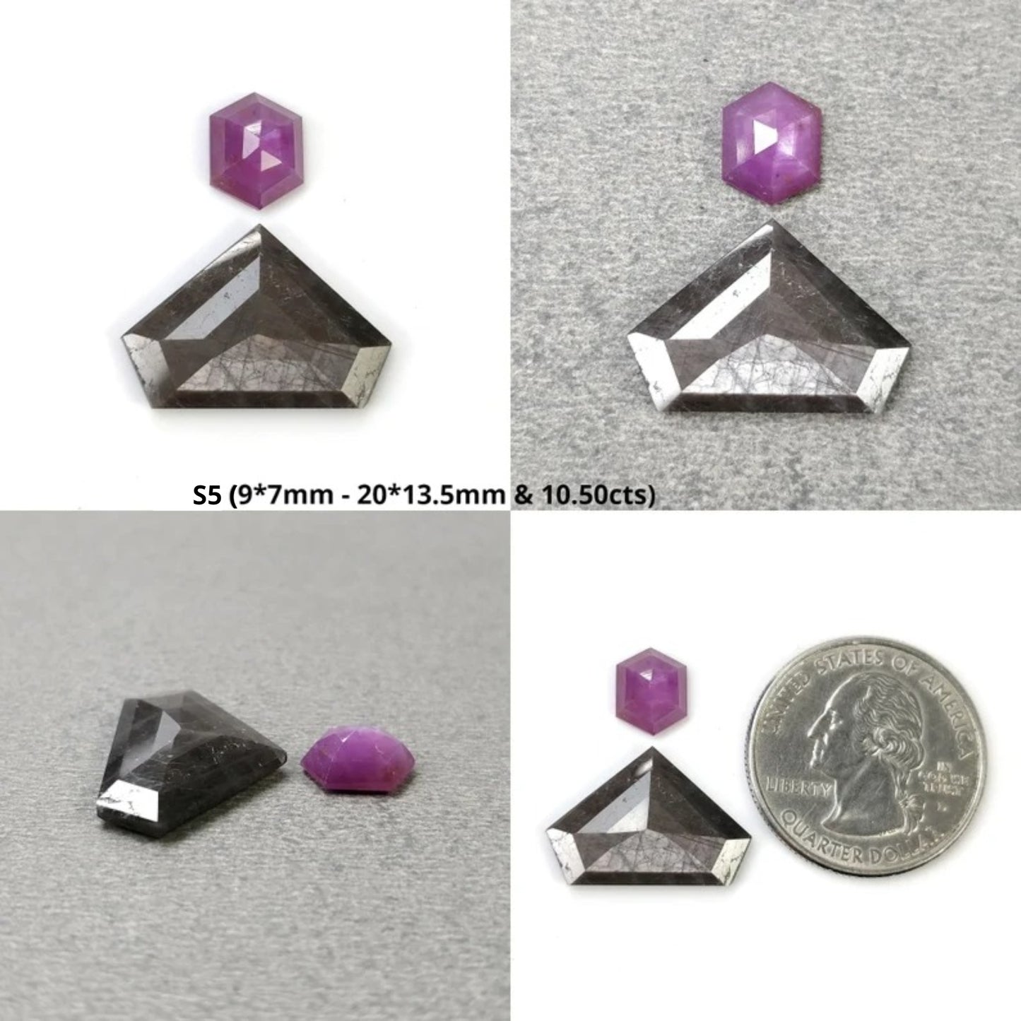 Sapphire Gemstone Step Cut : Natural Untreated Unheated Blue And Silver Sapphire Uneven Hexagon Shape Sets