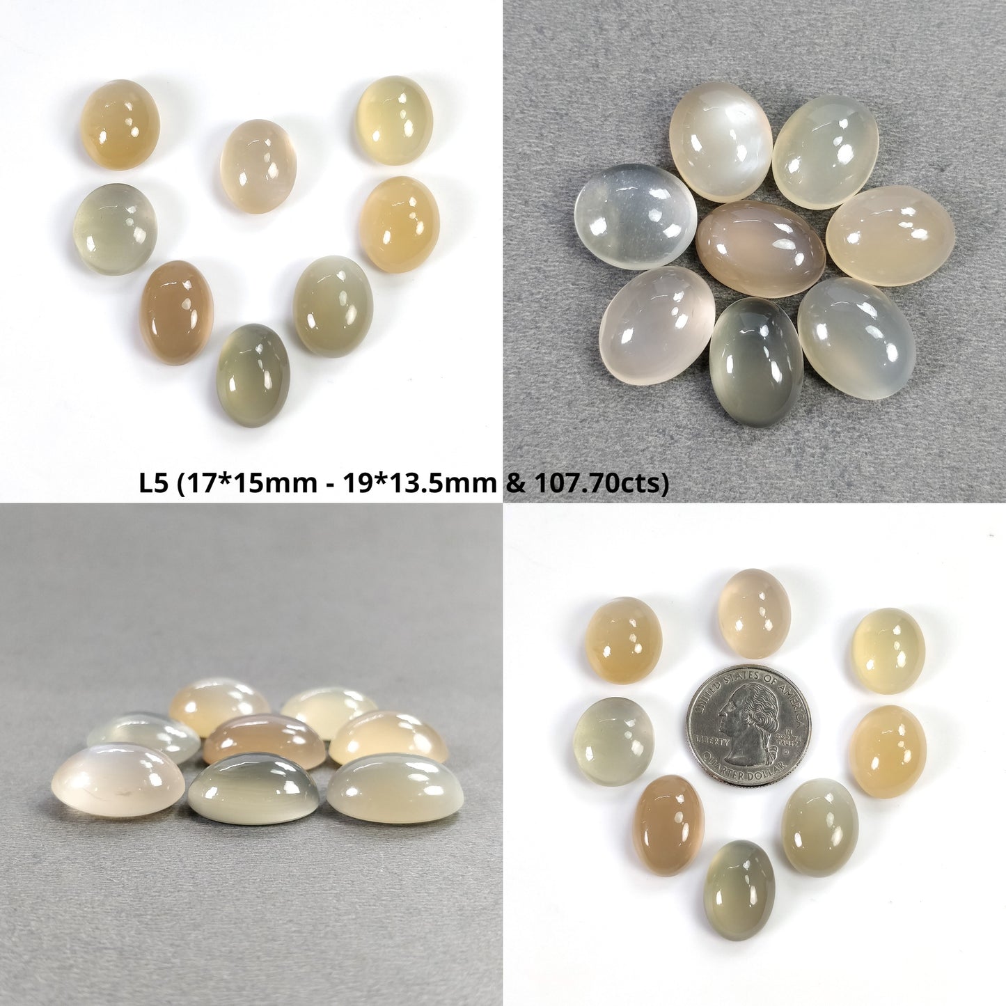 MOONSTONE Gemstone Cabochon : Natural Untreated Unheated Multi Color Moonstone Oval Shape 8pcs Lots