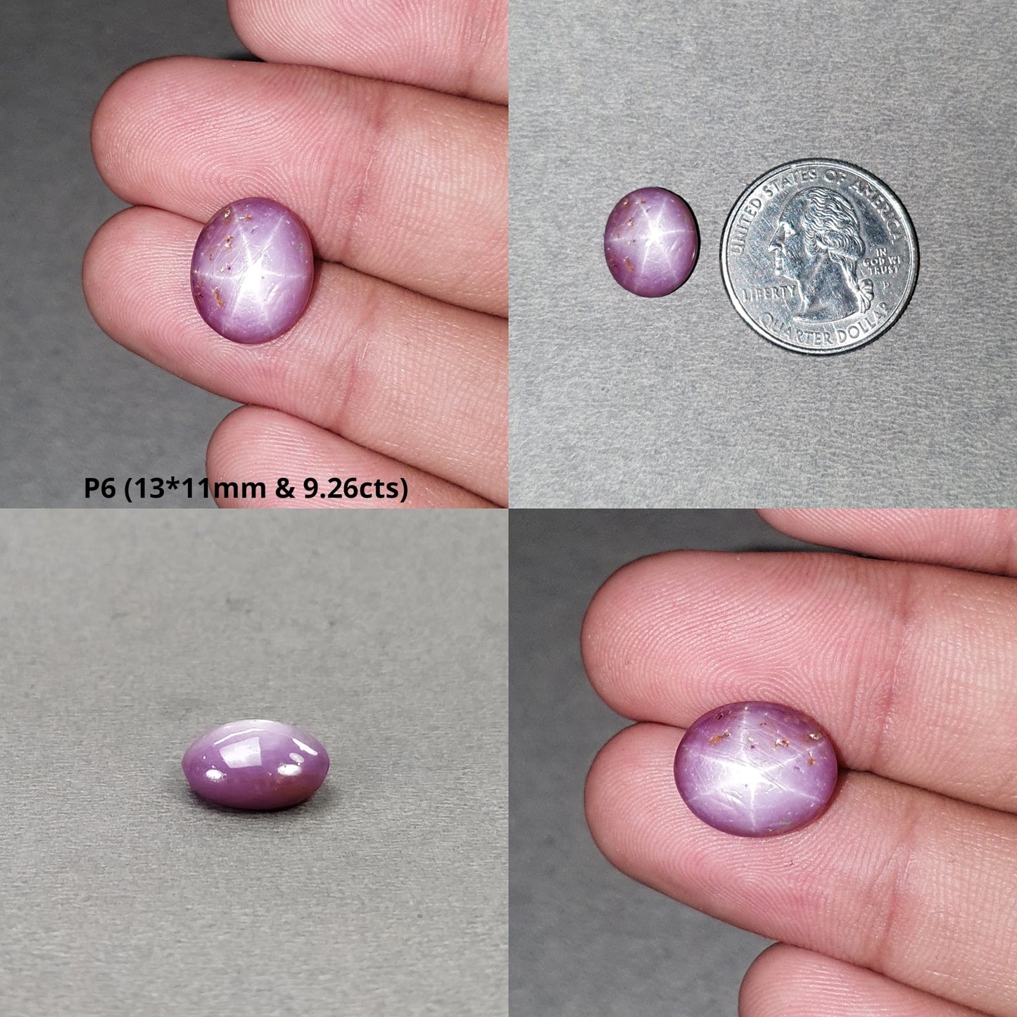 Star Sapphire Gemstone Cabochon : Natural Untreated African Pink Sapphire 6Ray Star Round & Oval Shape Set