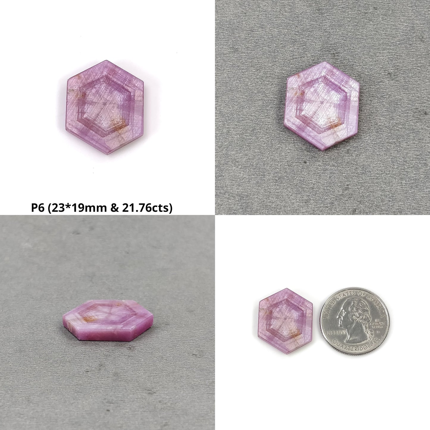 Sapphire Gemstone Flat Slices : Natural Untreated Unheated Rare Dimensional Rosemary Pink Sapphire Trapiche Hexagon Shape