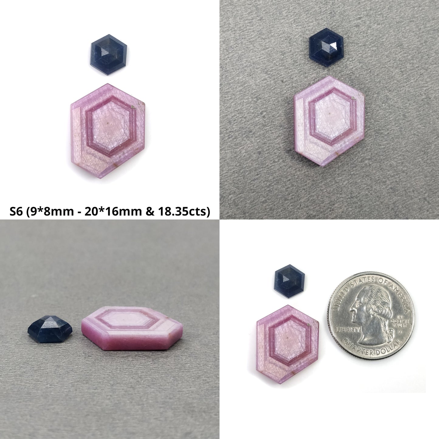 Sapphire Gemstone Flat Slices : Natural Untreated Rosemary Pink And Blue Sapphire Hexagon Shape Sets