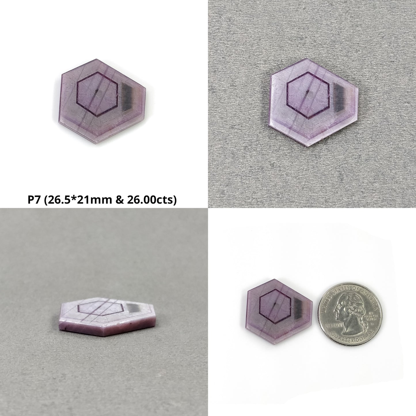Sapphire Gemstone Flat Slices : Natural Untreated Rosemary Pink Sapphire Hexagon Shape