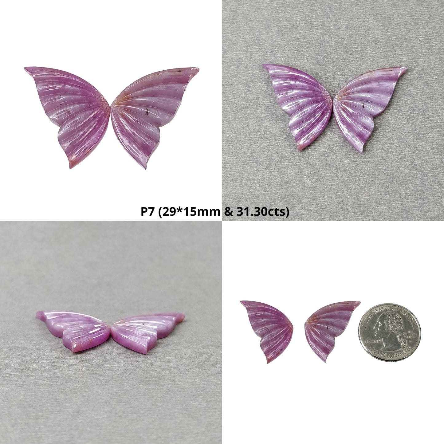 Raspberry Sheen SAPPHIRE Gemstone Carving : Natural Untreated Unheated Pink Sapphire Hand Carved BUTTERFLY Pair