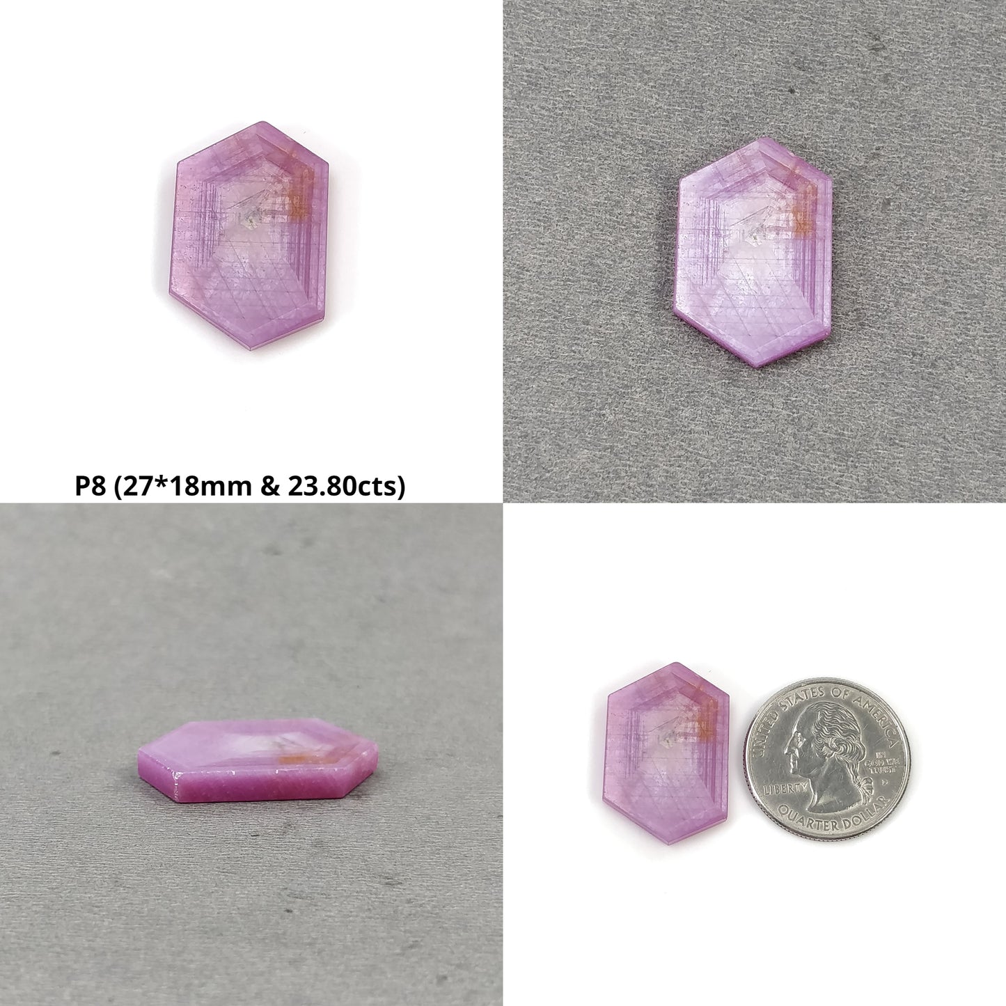 Sapphire Gemstone Flat Slices : Natural Untreated Unheated Rare Dimensional Rosemary Pink Sapphire Trapiche Hexagon Shape