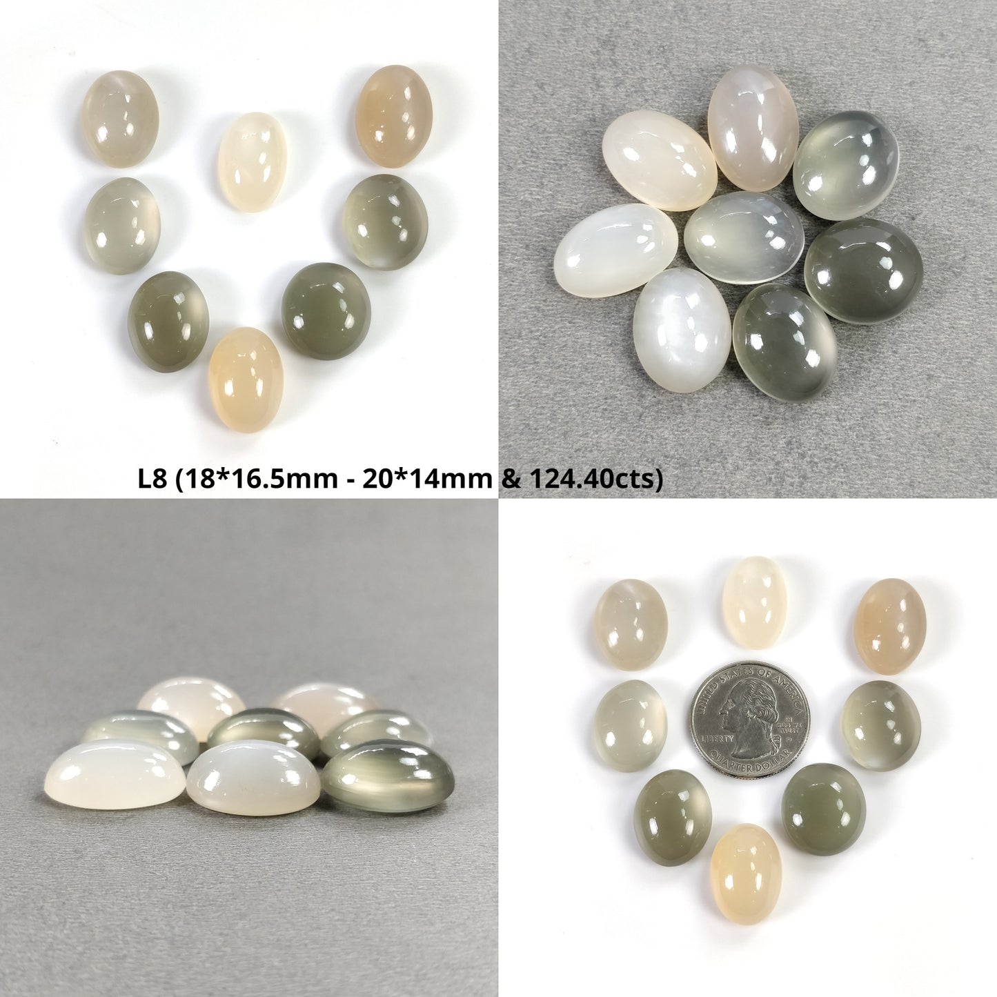 MOONSTONE Gemstone Cabochon : Natural Untreated Unheated Multi Color Moonstone Oval Shape 8pcs Lots