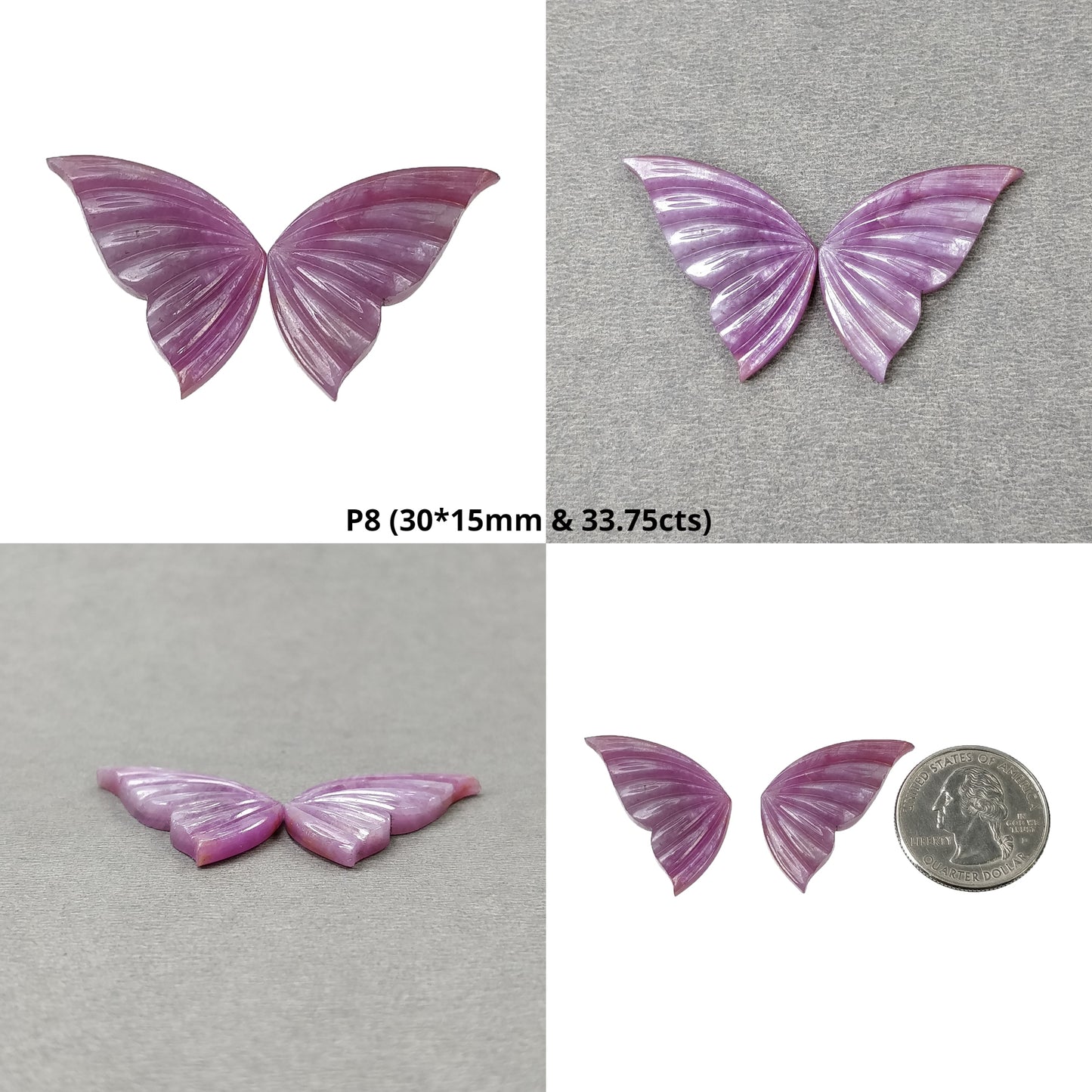 Raspberry Sheen SAPPHIRE Gemstone Carving : Natural Untreated Unheated Pink Sapphire Hand Carved BUTTERFLY Pair