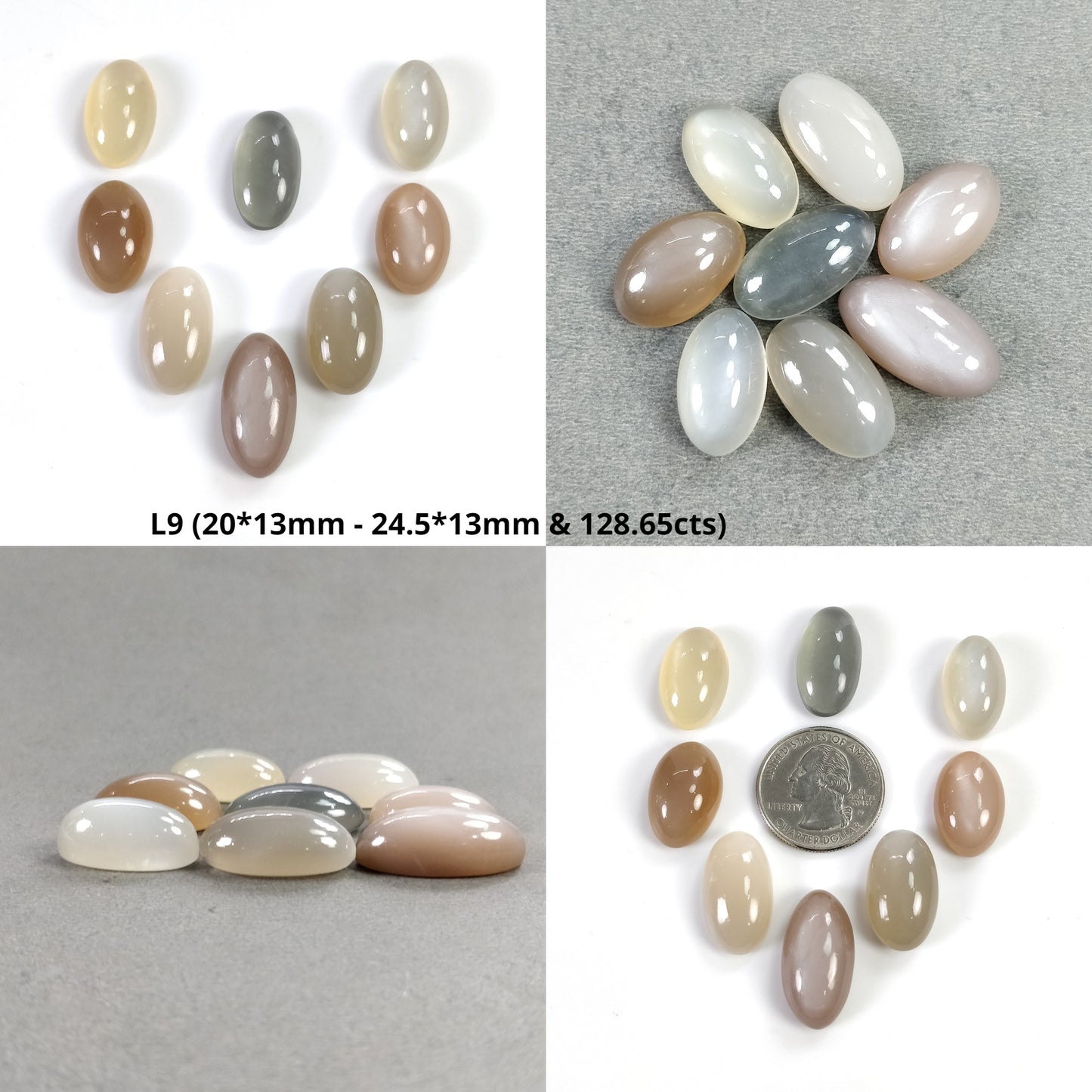 MOONSTONE Gemstone Cabochon : Natural Untreated Unheated Multi Color Moonstone Oval Shape 8pcs Lots
