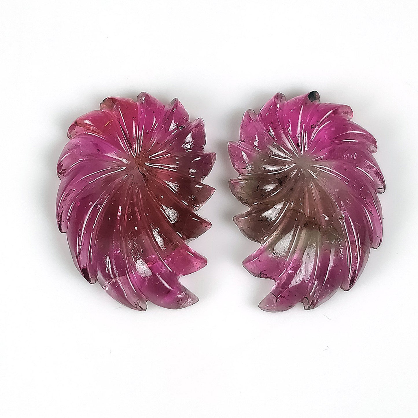 Rubellite TOURMALINE Gemstone Carving : 24.48cts Natural Untreated Pink Tourmaline Hand Carved Floral Carving 23.5*16mm Pair (With Video)