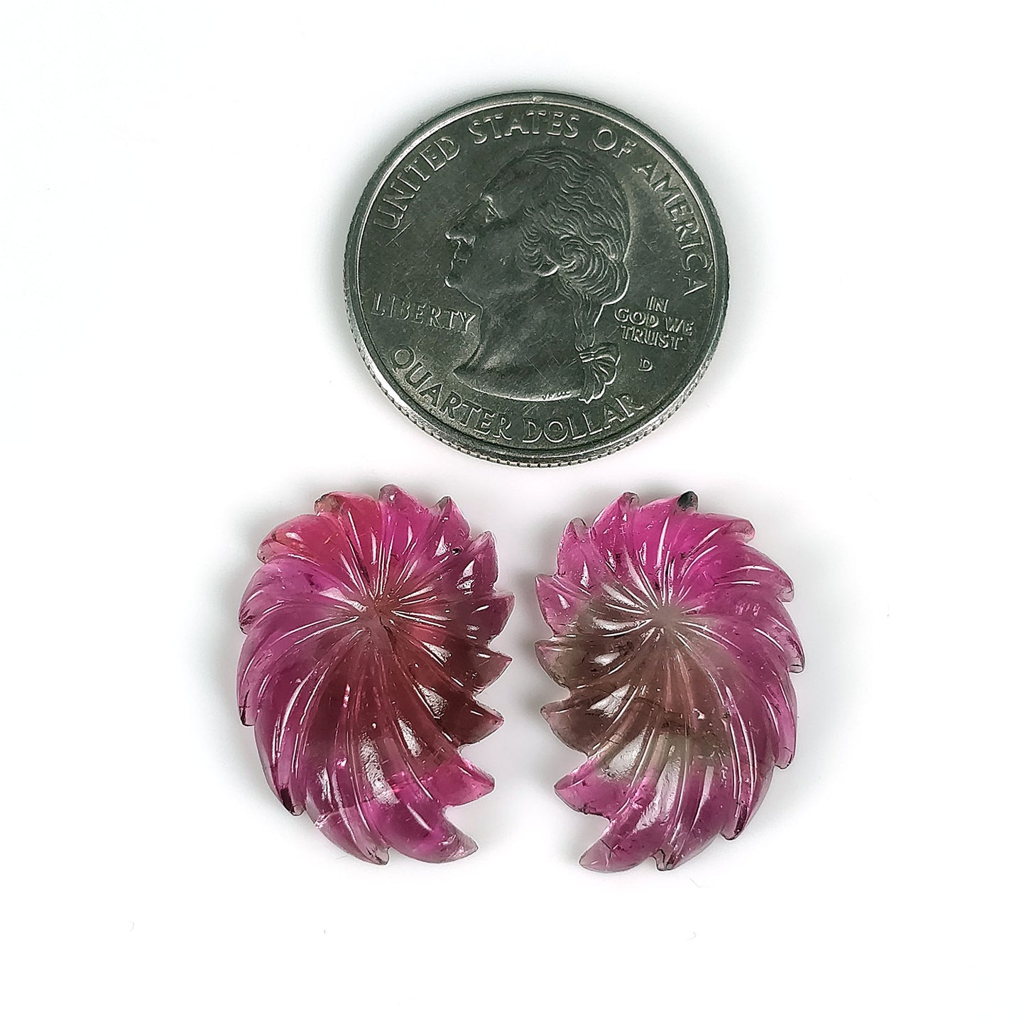 Rubellite TOURMALINE Gemstone Carving : 24.48cts Natural Untreated Pink Tourmaline Hand Carved Floral Carving 23.5*16mm Pair (With Video)