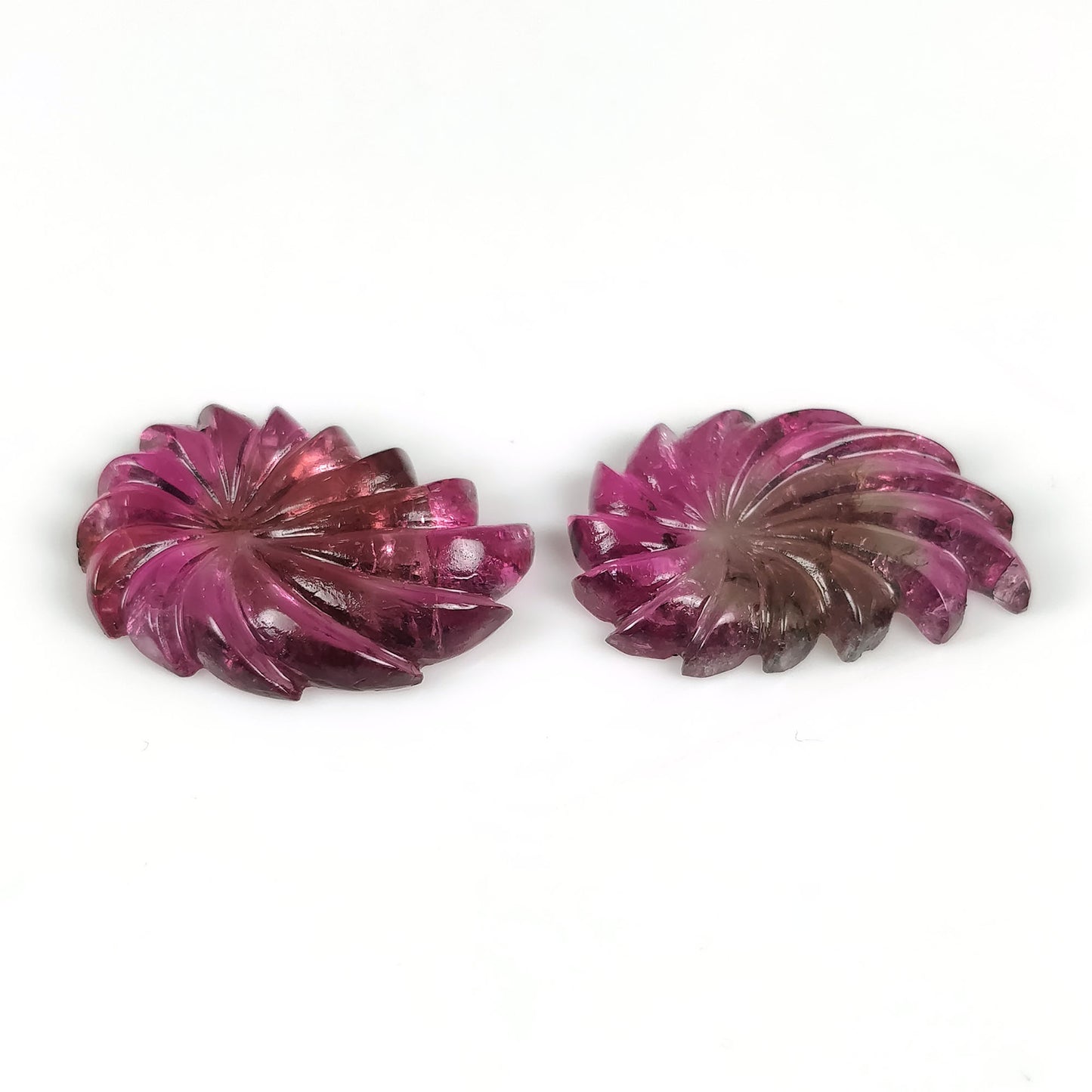 Rubellite TOURMALINE Gemstone Carving : 24.48cts Natural Untreated Pink Tourmaline Hand Carved Floral Carving 23.5*16mm Pair (With Video)