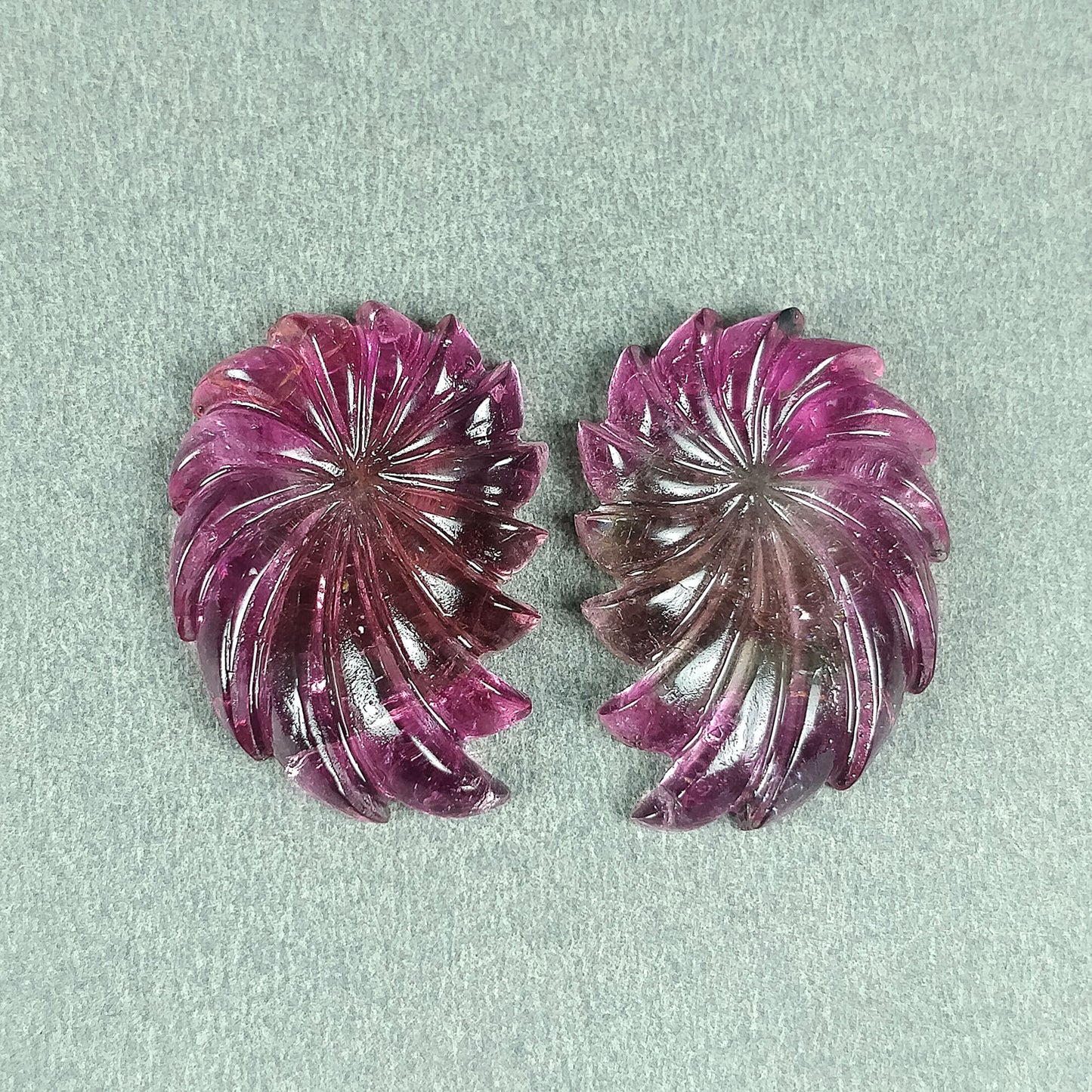 Rubellite TOURMALINE Gemstone Carving : 24.48cts Natural Untreated Pink Tourmaline Hand Carved Floral Carving 23.5*16mm Pair (With Video)