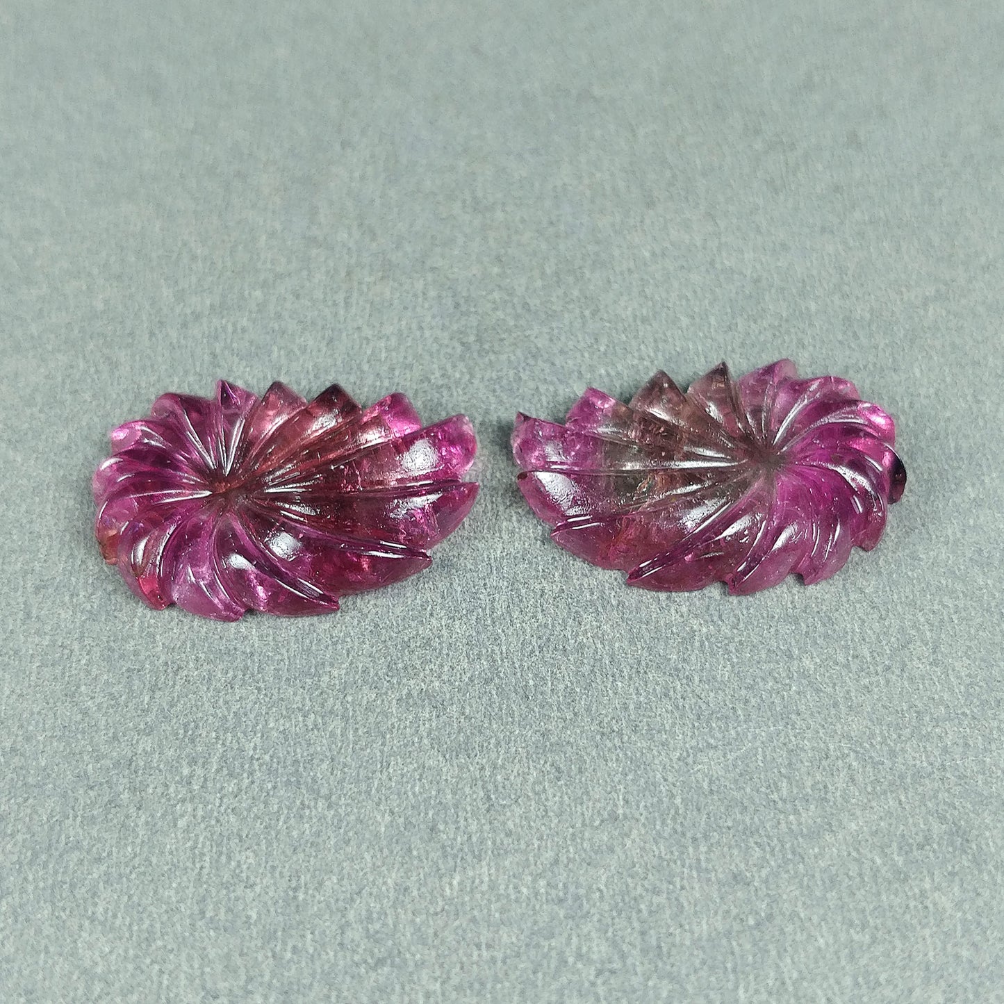 Rubellite TOURMALINE Gemstone Carving : 24.48cts Natural Untreated Pink Tourmaline Hand Carved Floral Carving 23.5*16mm Pair (With Video)