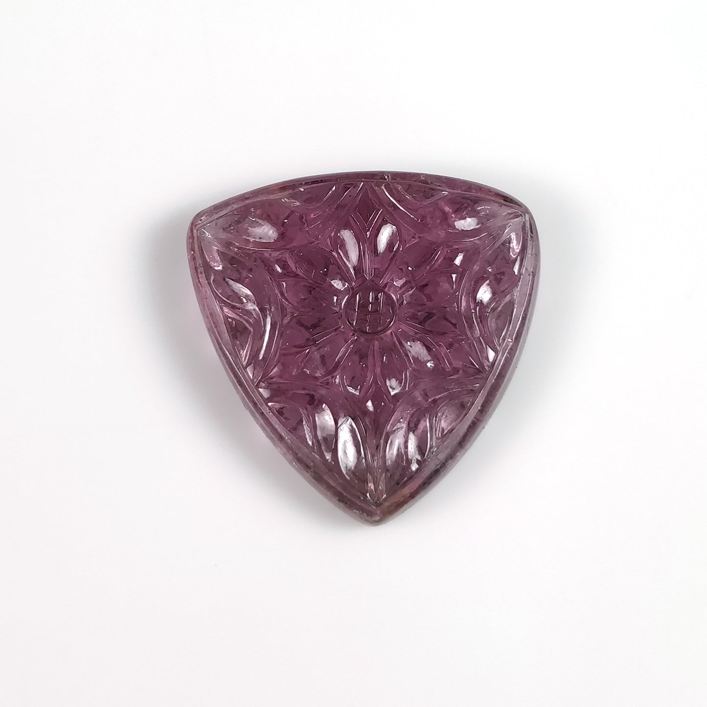 Rubellite TOURMALINE Gemstone Carving : 25.86cts Natural Untreated Pink Tourmaline Hand Carved Triangle Shape 25mm (With Video)