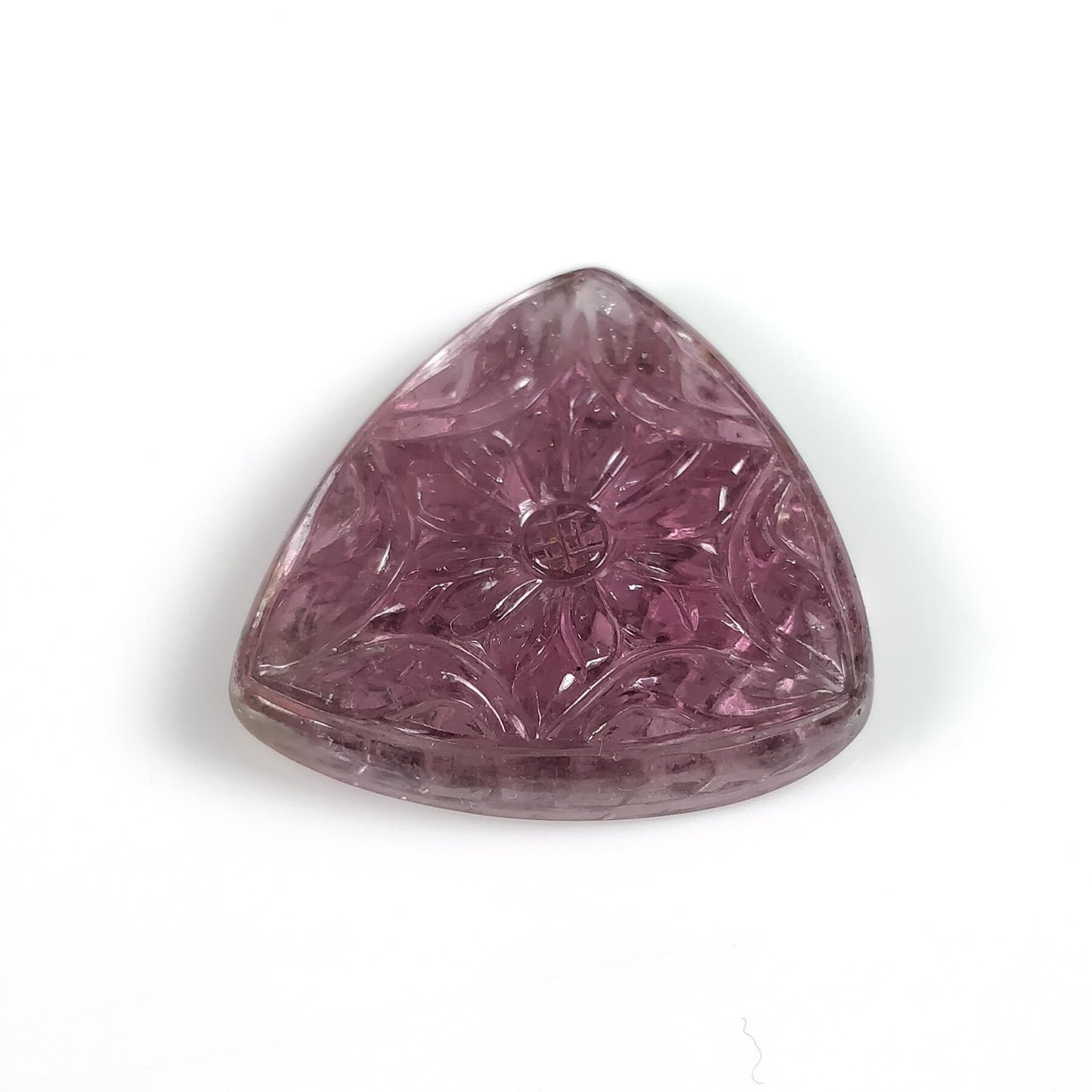 Rubellite TOURMALINE Gemstone Carving : 25.86cts Natural Untreated Pink Tourmaline Hand Carved Triangle Shape 25mm (With Video)