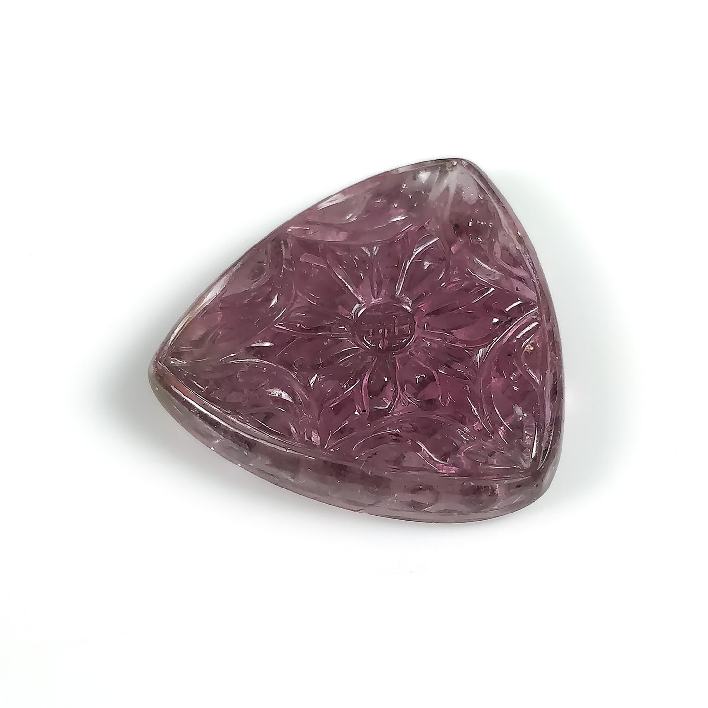 Rubellite TOURMALINE Gemstone Carving : 25.86cts Natural Untreated Pink Tourmaline Hand Carved Triangle Shape 25mm (With Video)