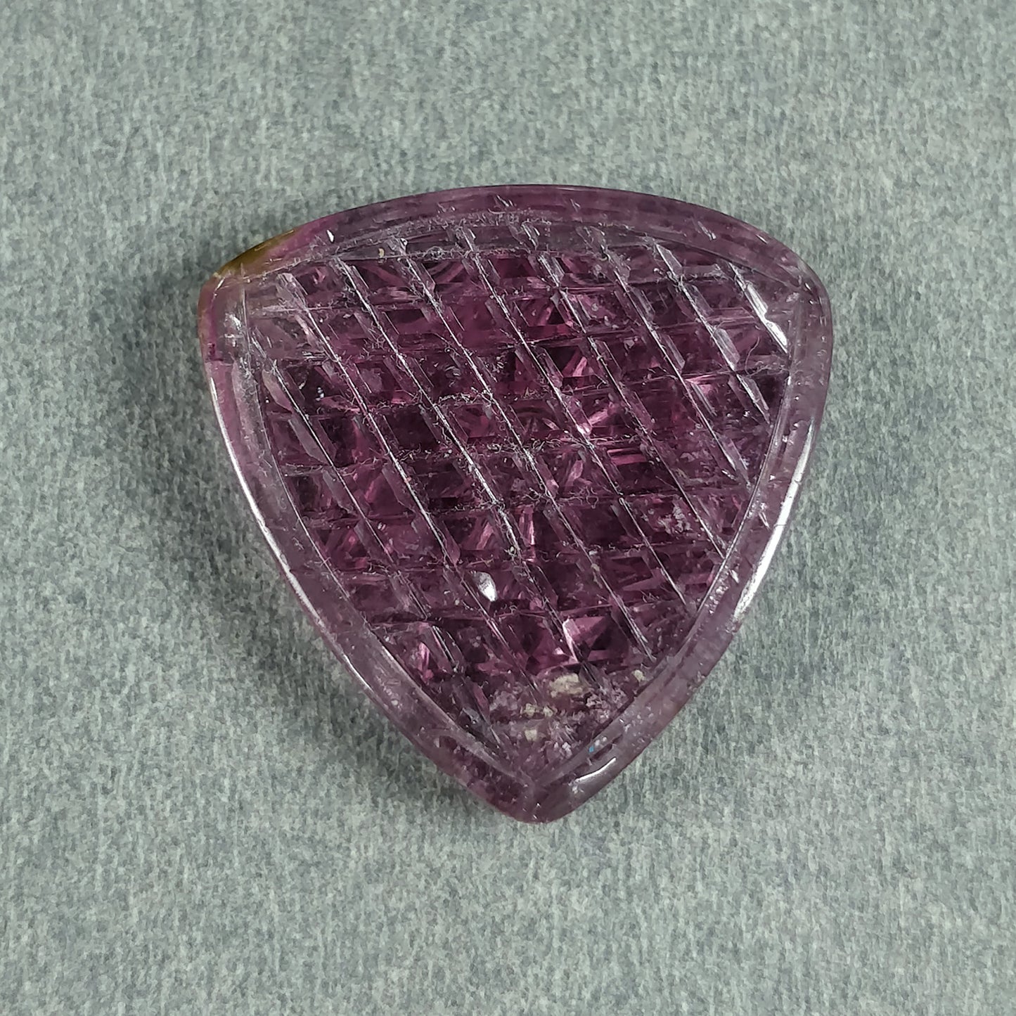 Rubellite TOURMALINE Gemstone Carving : 25.86cts Natural Untreated Pink Tourmaline Hand Carved Triangle Shape 25mm (With Video)
