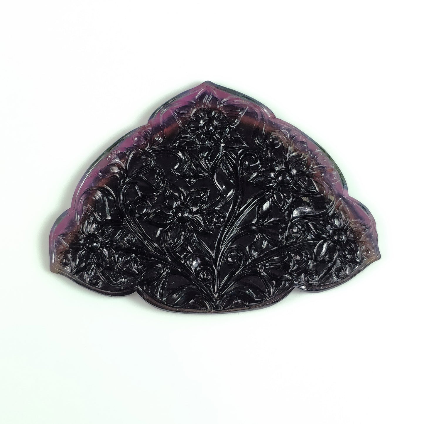Exclusive Rare BLACK PINK TOURMALINE Gemstone Carving : 191.54cts Natural Untreated Tourmaline Hand Carved Uneven Flower 82*60mm*6(h)