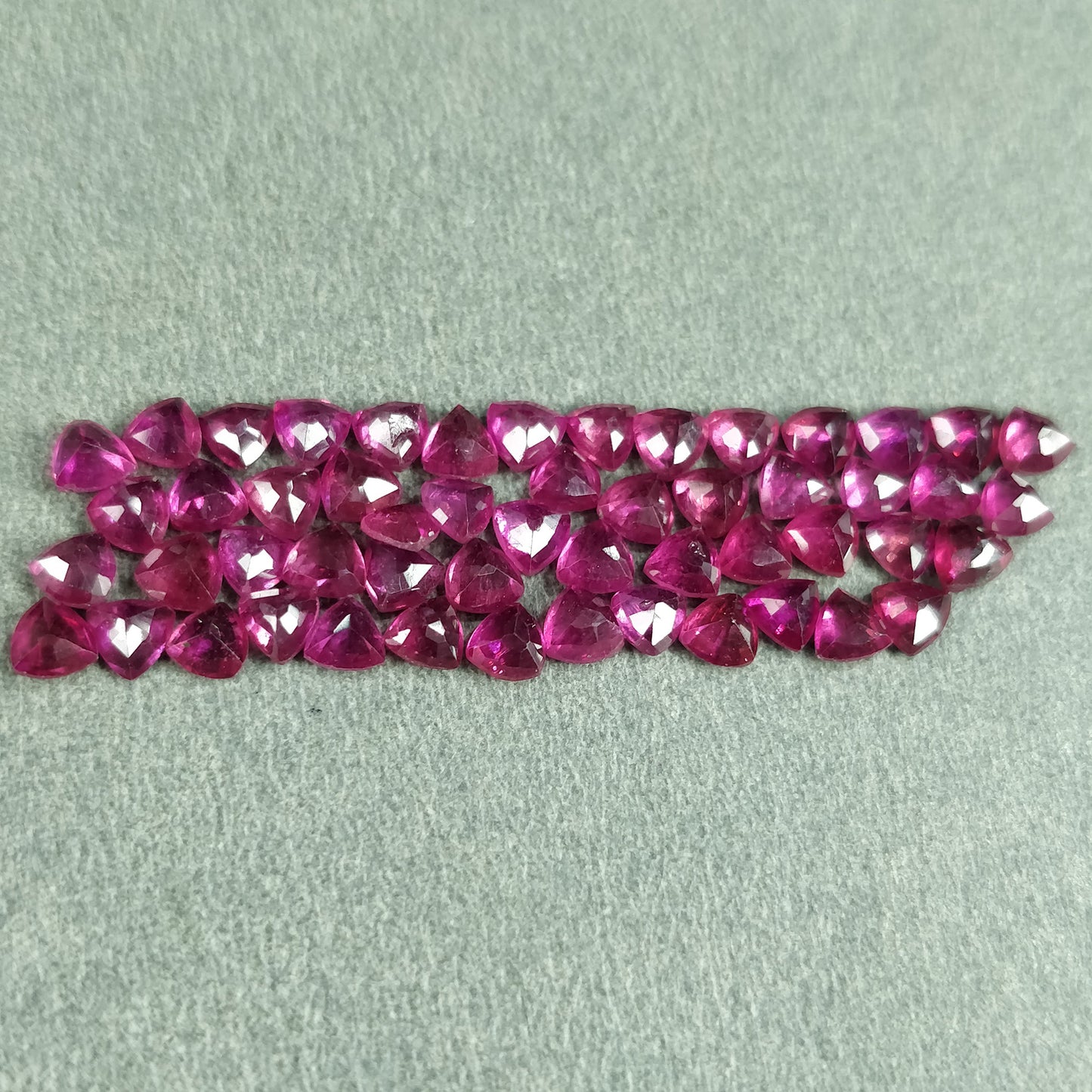 Pinkish Red RUBY Gemstone Normal Cut : 11.50cts Natural Glass Filled Ruby Trillion Shape 4mm 53pcs