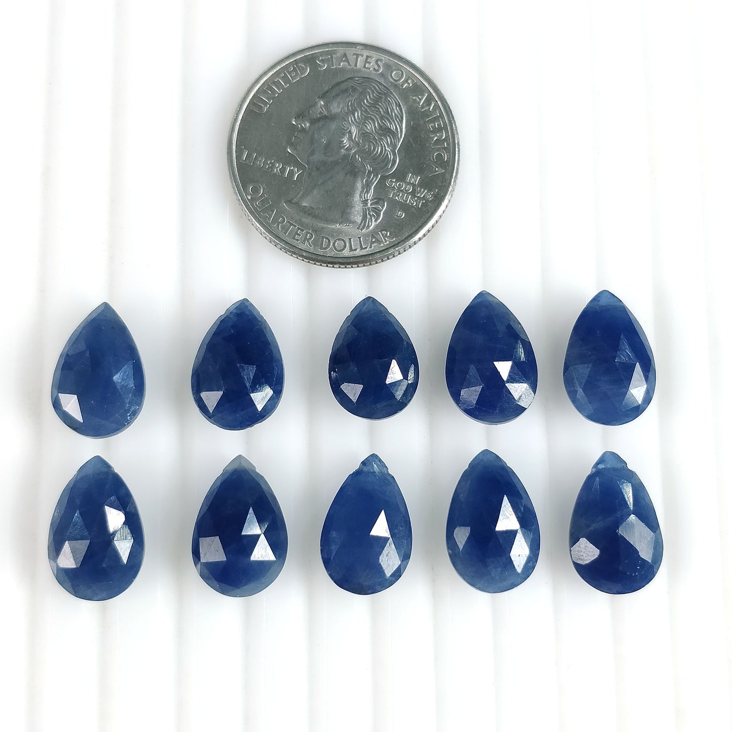 BLUE SAPPHIRE Gemstone Checker Cut : 57.30cts Natural Untreated Sapphire Side To Side Drilled Briolette Pear Shape 14*9mm 10pcs (With Video)