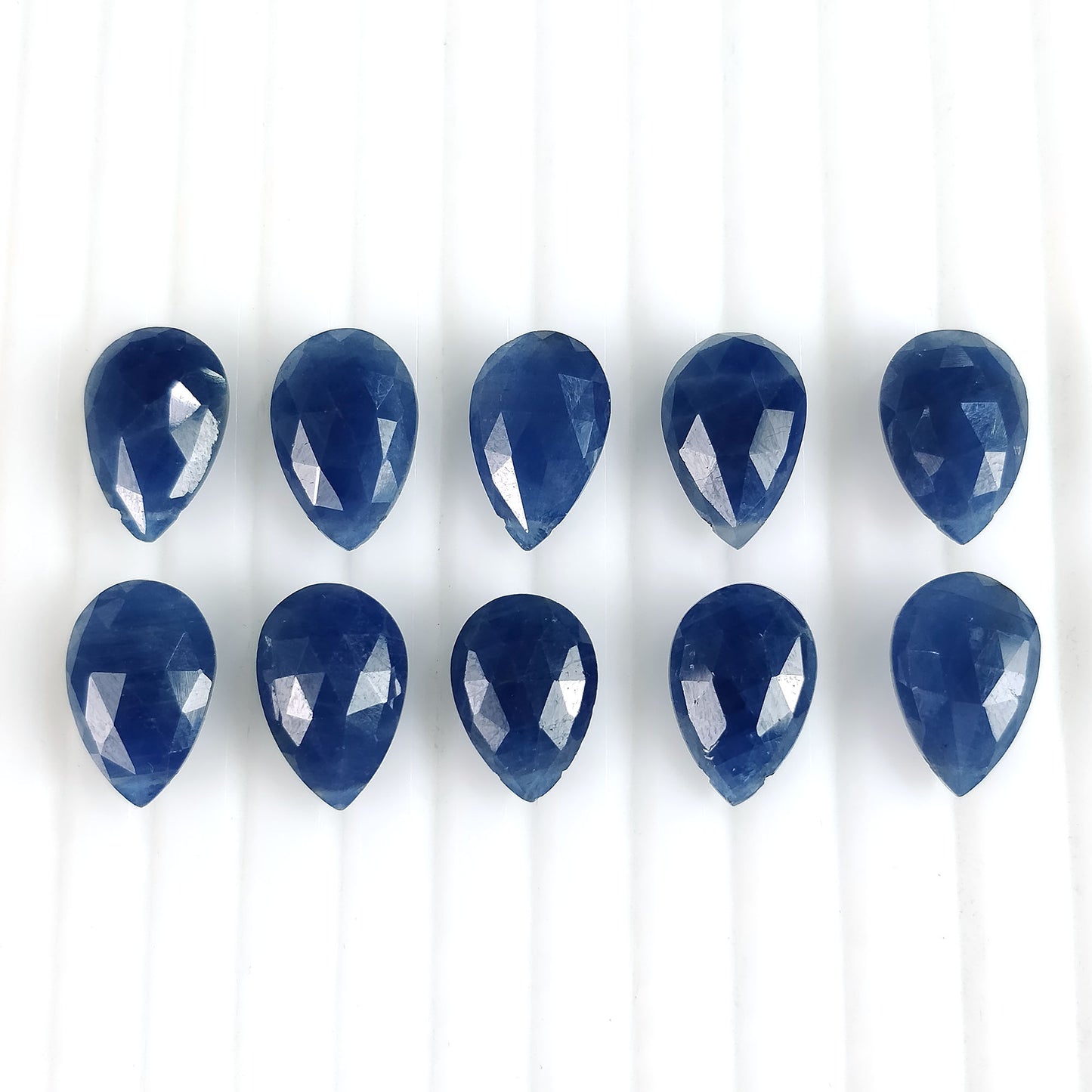 BLUE SAPPHIRE Gemstone Checker Cut : 57.30cts Natural Untreated Sapphire Side To Side Drilled Briolette Pear Shape 14*9mm 10pcs (With Video)