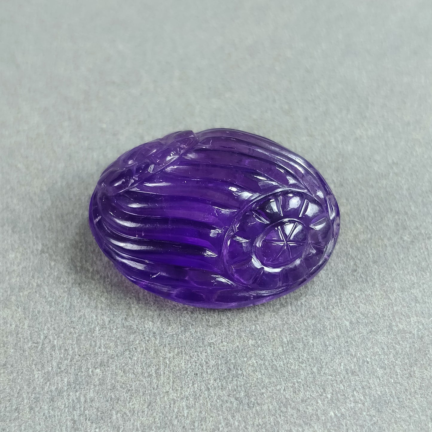 PURPLE AMETHYST Gemstone Carving : 44.00cts Natural Untreated Amethyst Hand Carved Both Side Oval Shape 27*21mm (With Video)